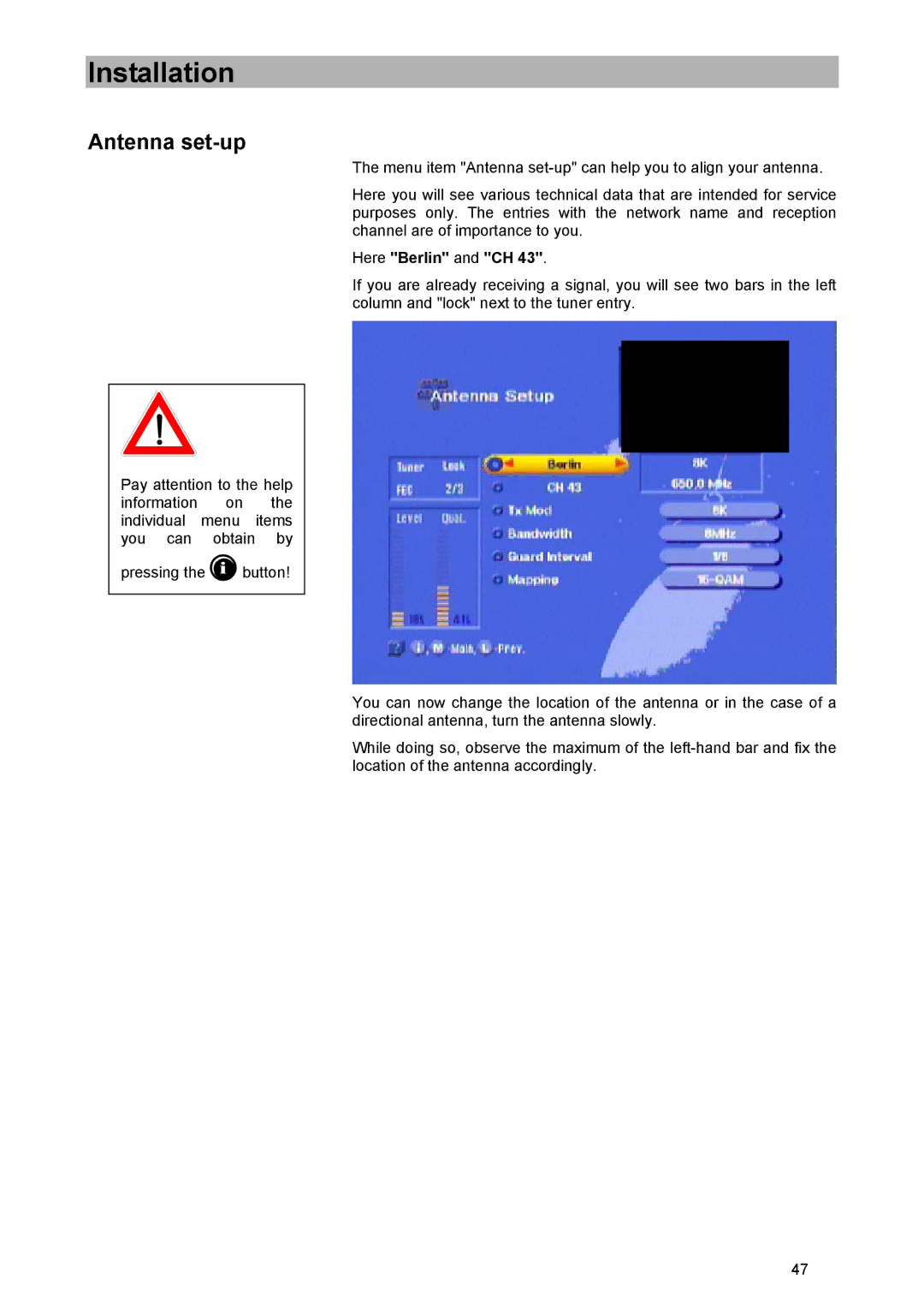 Kathrein UFD 570/S manual Antenna set-up, Here Berlin and CH 