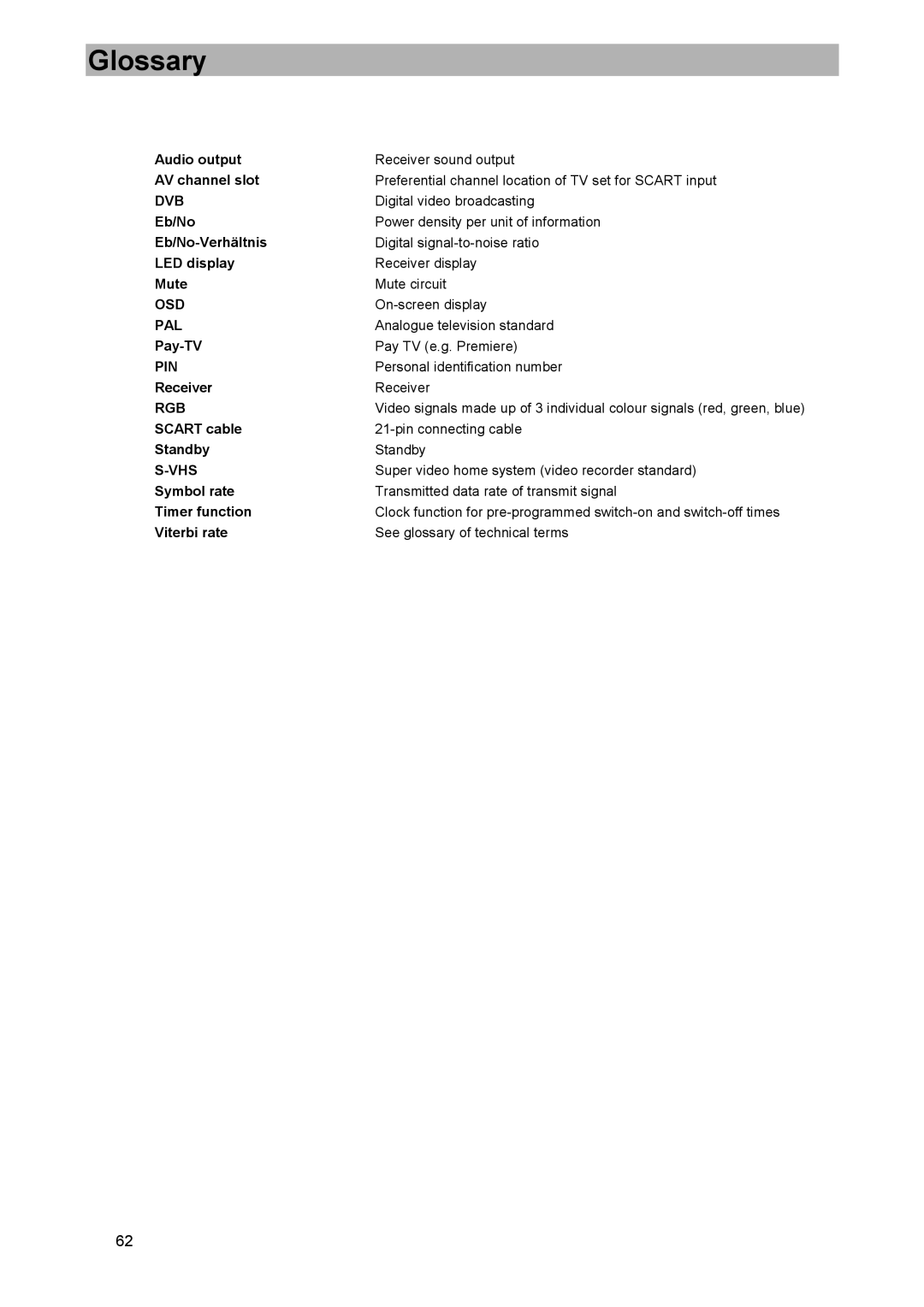 Kathrein UFD 570/S manual Glossary, Dvb 