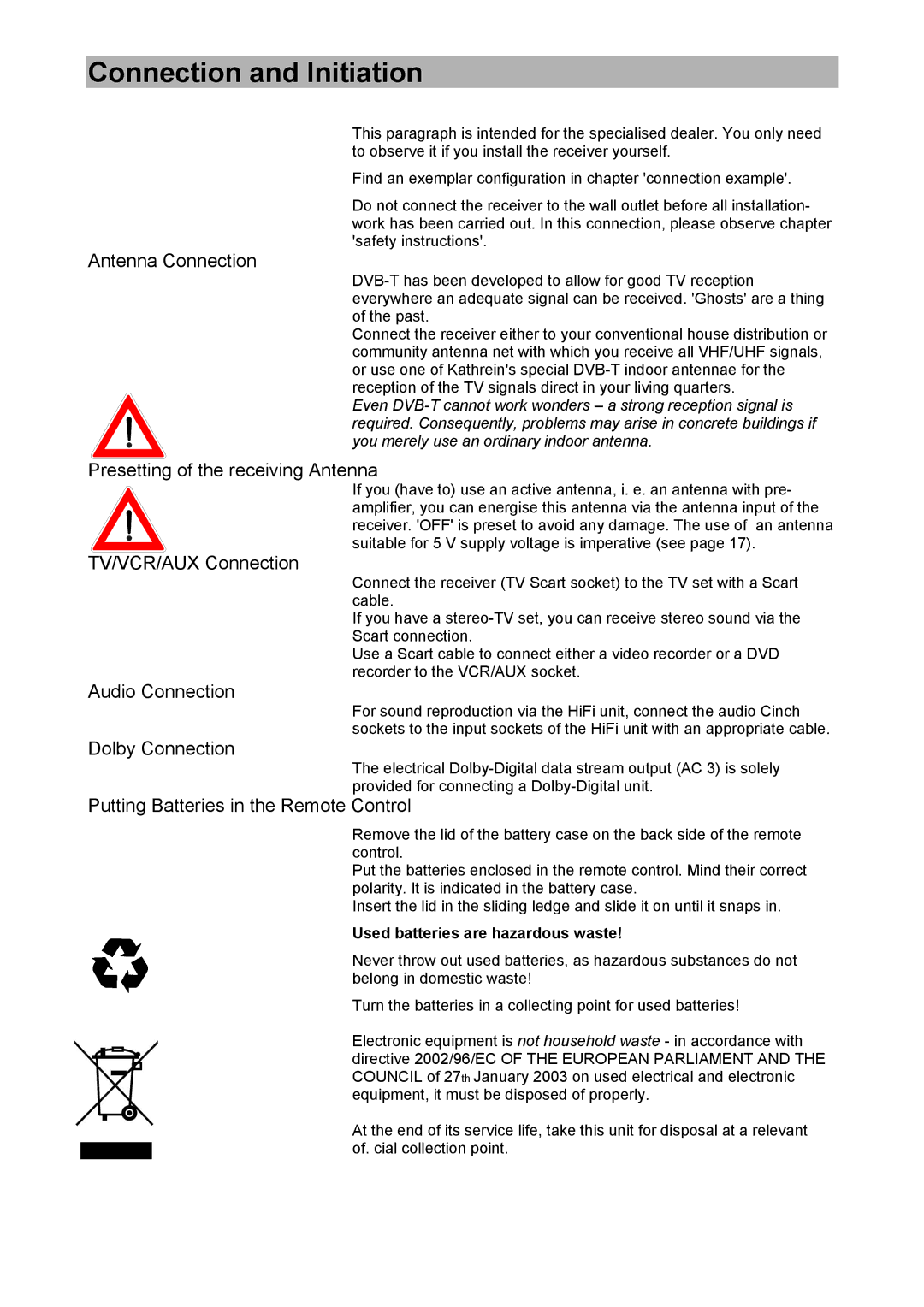 Kathrein UFD 574/S manual Connection and Initiation 