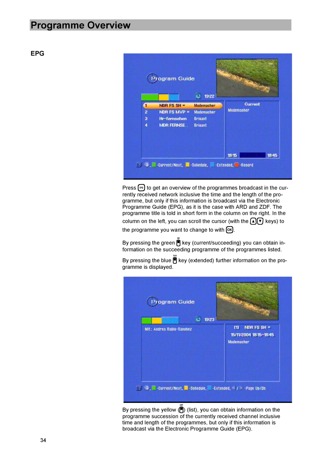 Kathrein UFD 574/S manual Programme Overview, Epg 