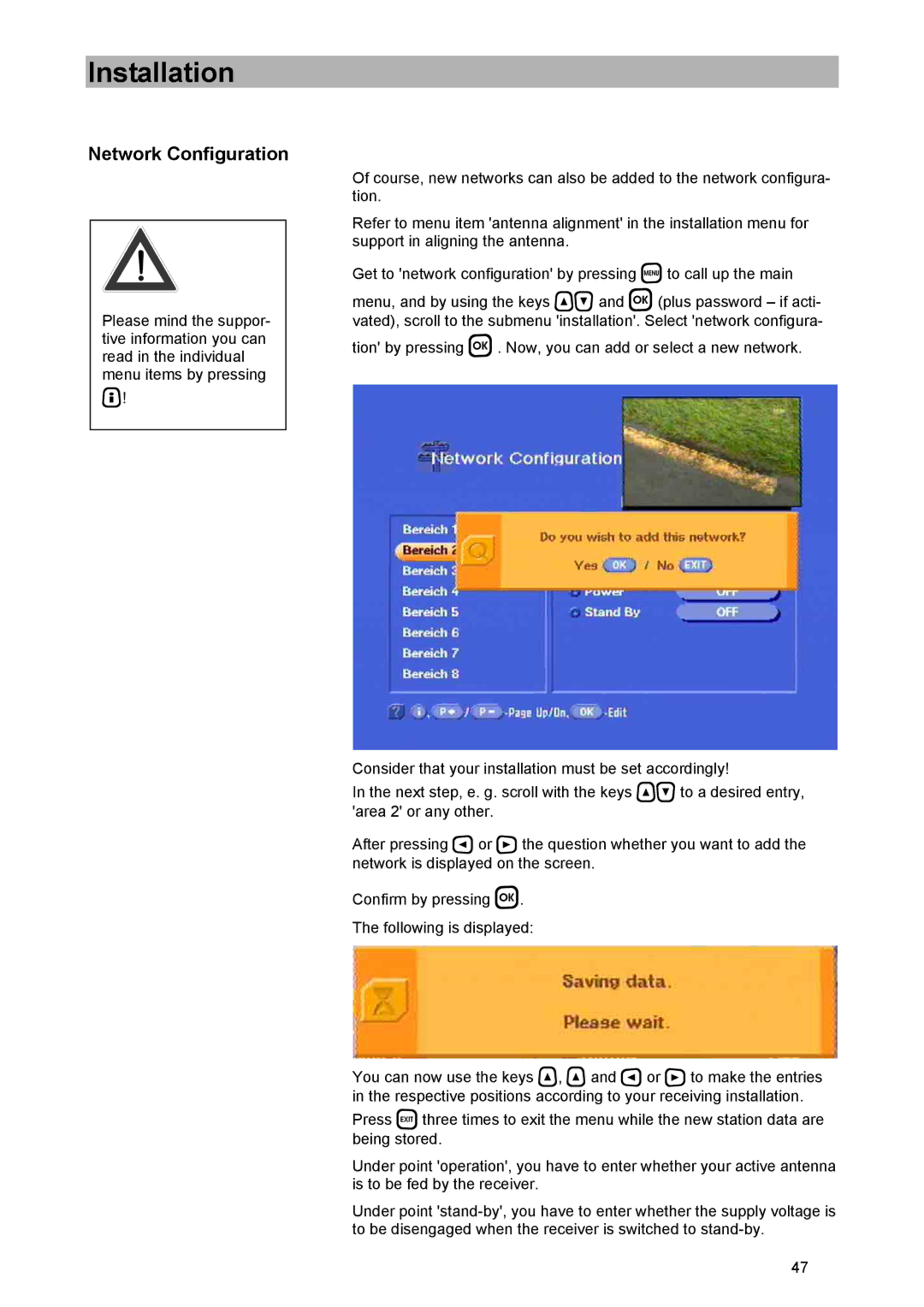 Kathrein UFD 574/S manual Installation, Network Configuration 