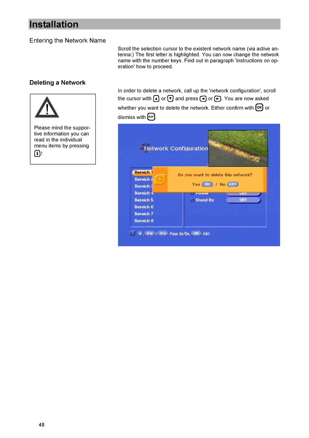 Kathrein UFD 574/S manual Entering the Network Name, Deleting a Network 