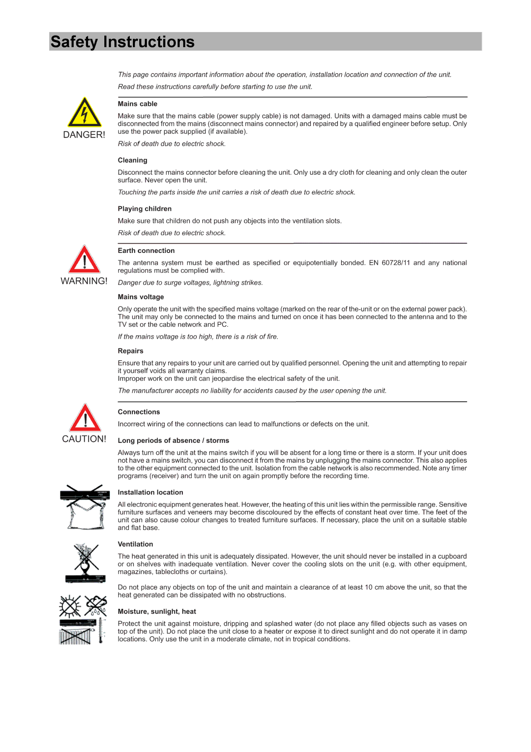 Kathrein UFD 574/S manual Safety Instructions 