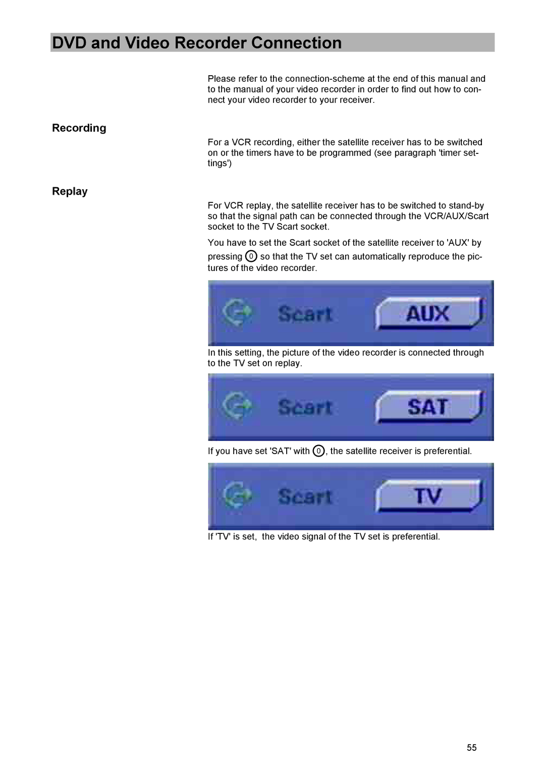 Kathrein UFD 574/S manual DVD and Video Recorder Connection, Replay 