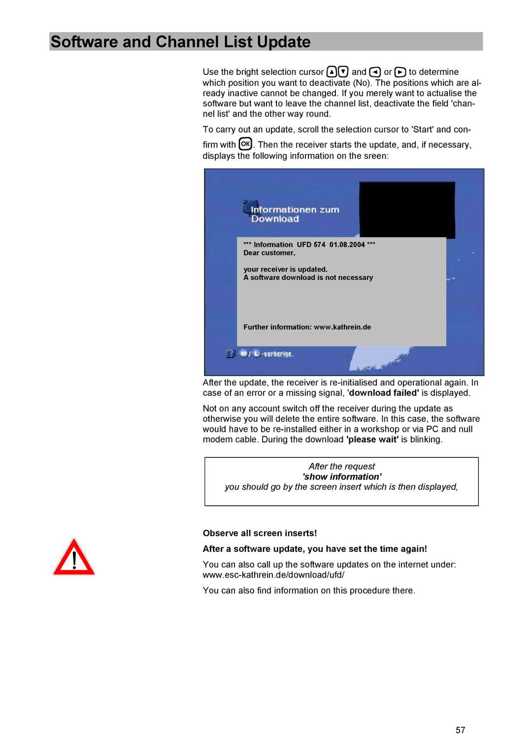 Kathrein UFD 574/S manual Show information 