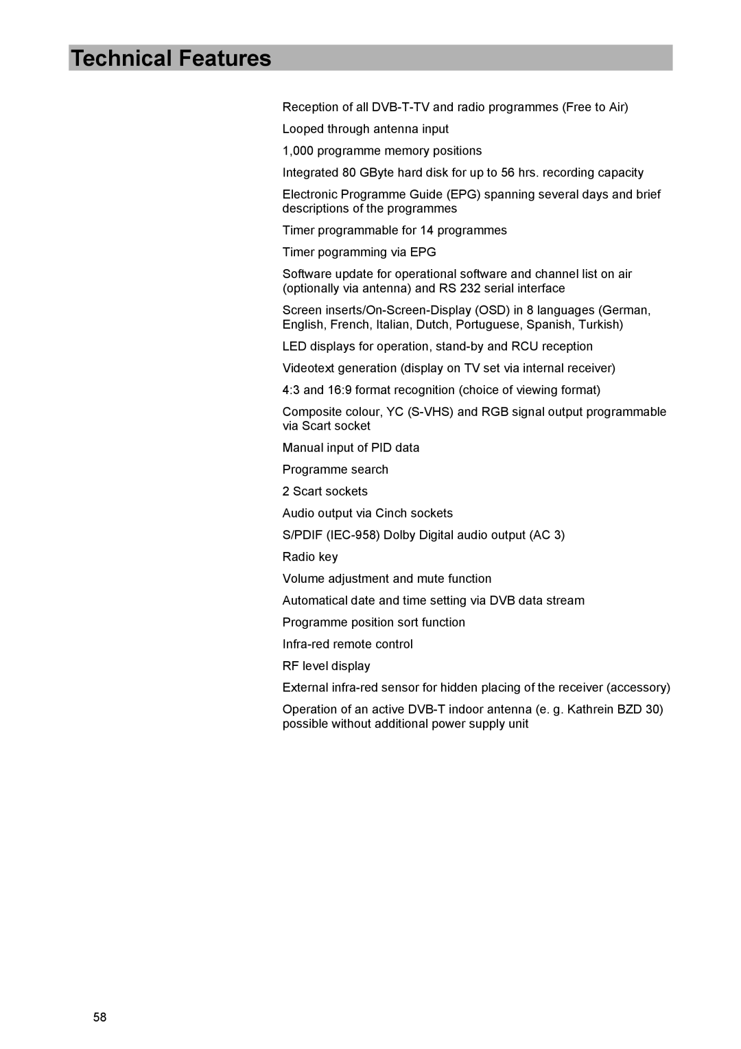 Kathrein UFD 574/S manual Technical Features 