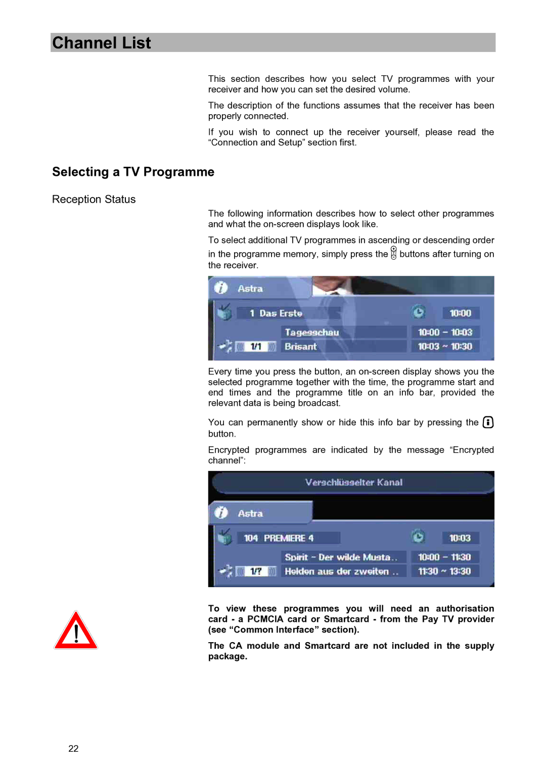 Kathrein UFD 580S manual Channel List, Selecting a TV Programme, Reception Status 