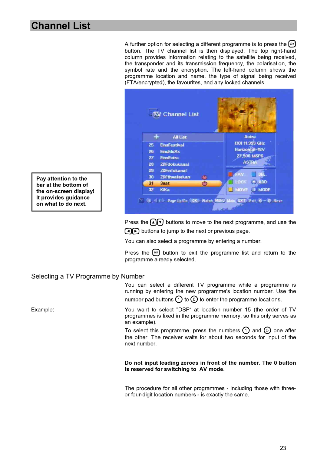 Kathrein UFD 580S manual Selecting a TV Programme by Number 