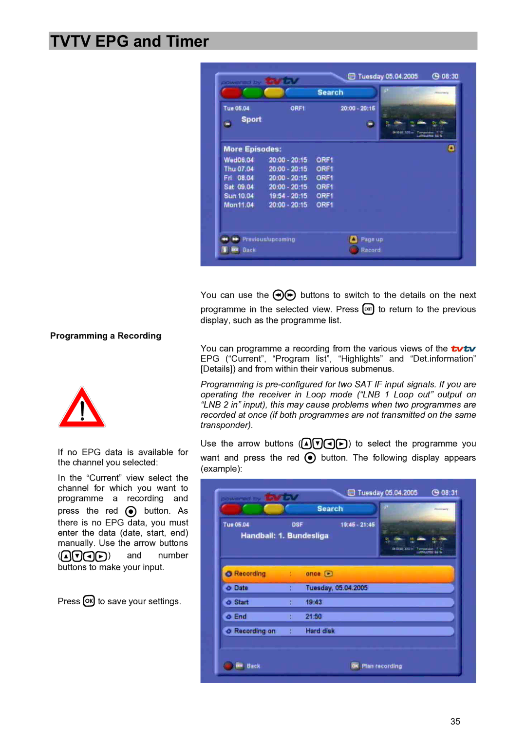 Kathrein UFD 580S manual Programming a Recording 