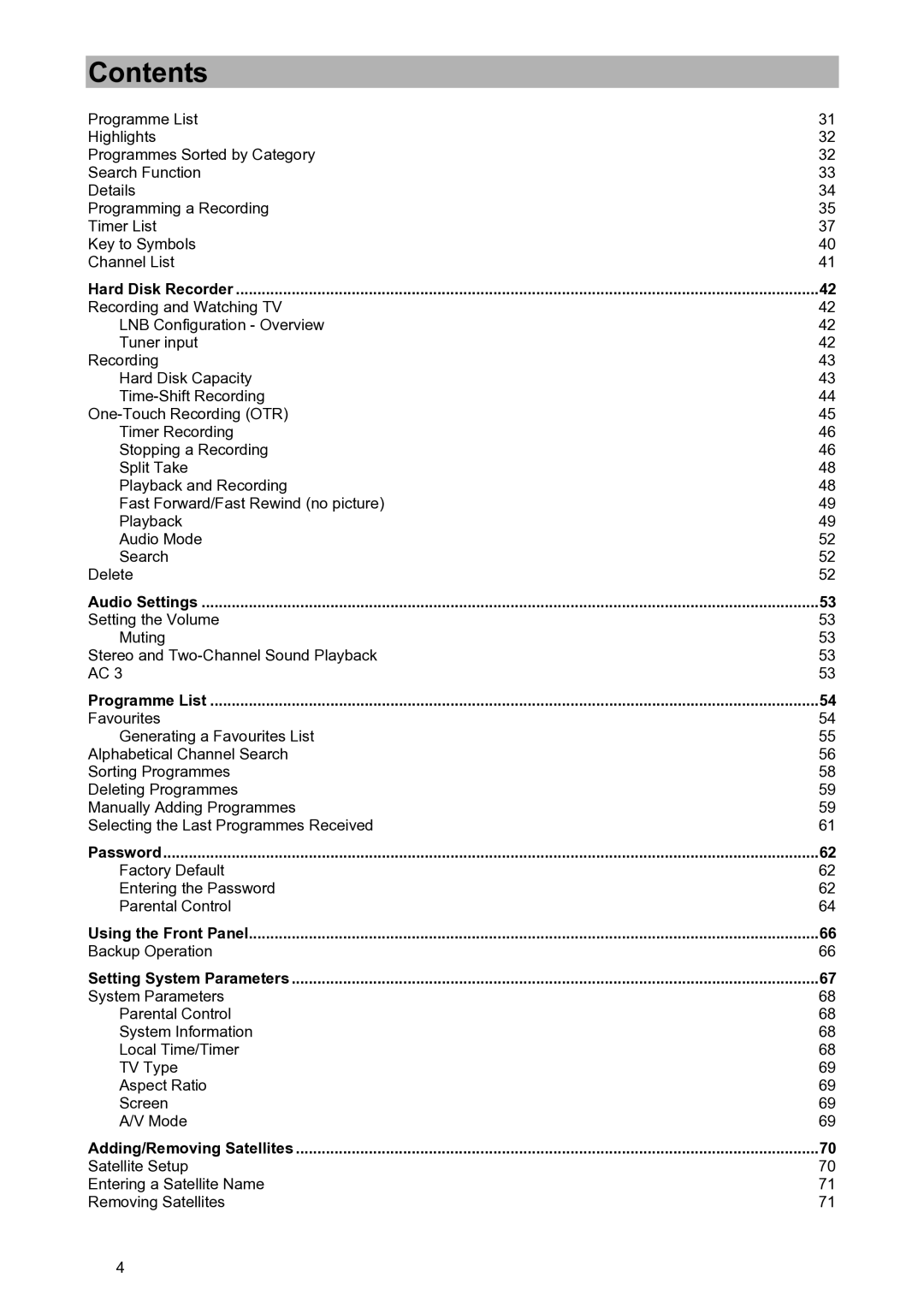 Kathrein UFD 580S manual Factory Default Entering the Password Parental Control 