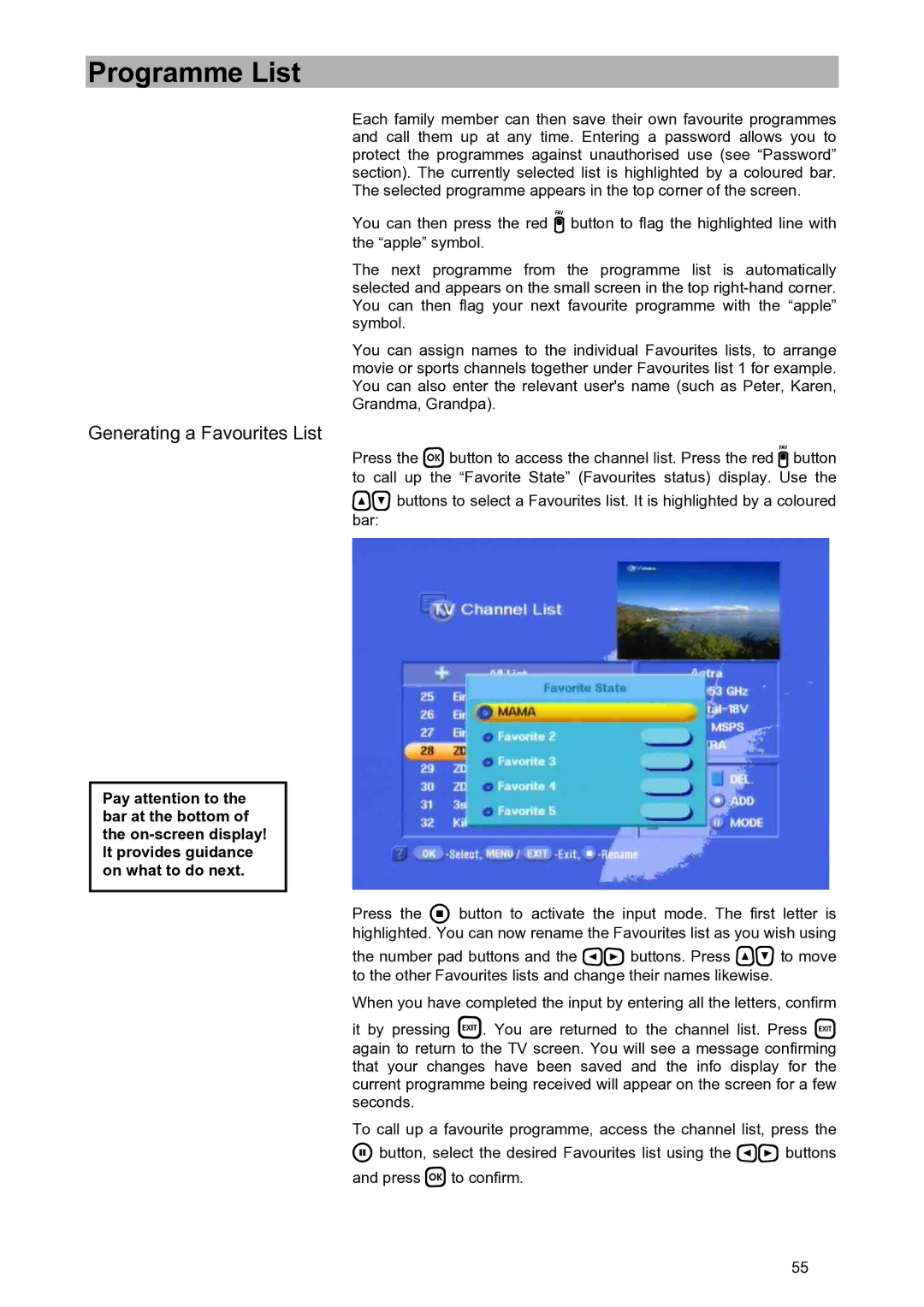 Kathrein UFD 580S manual Generating a Favourites List 