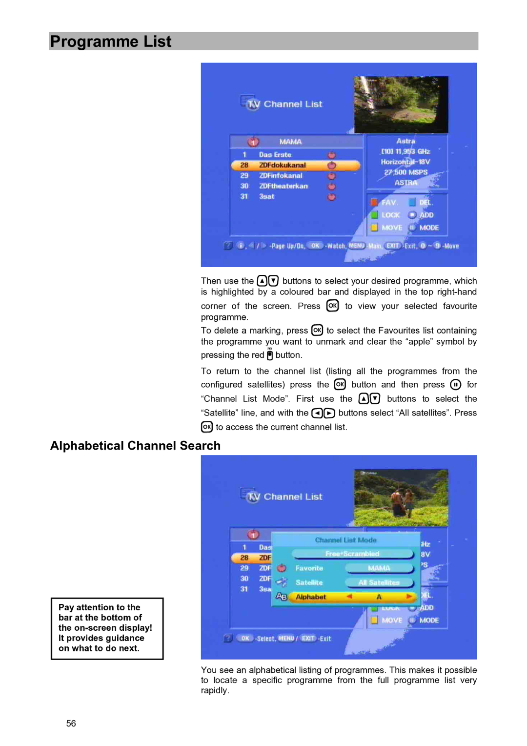 Kathrein UFD 580S manual Alphabetical Channel Search 