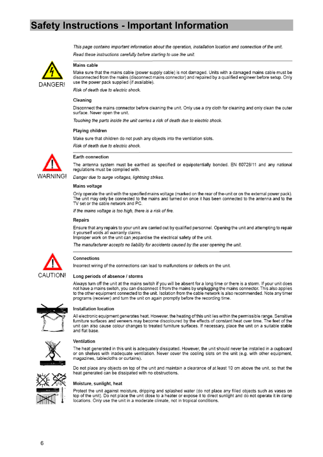 Kathrein UFD 580S manual Safety Instructions Important Information 