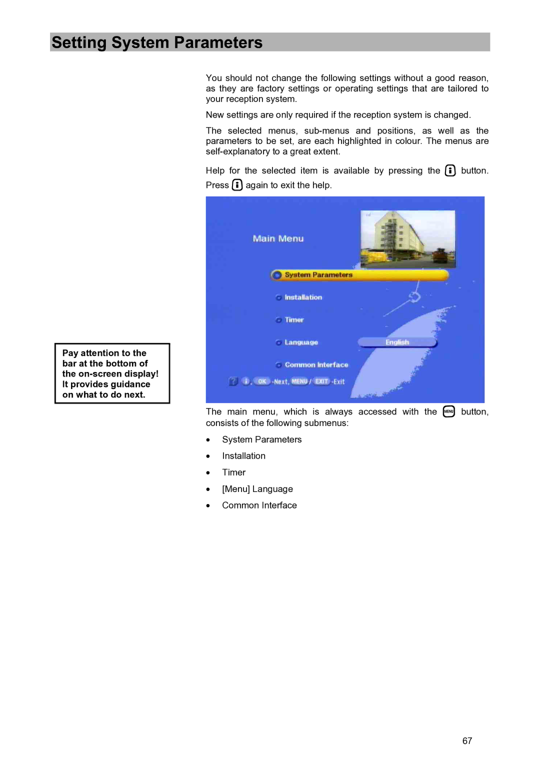 Kathrein UFD 580S manual Setting System Parameters 