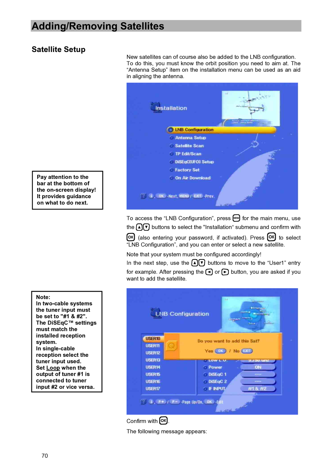 Kathrein UFD 580S manual Adding/Removing Satellites, Satellite Setup 