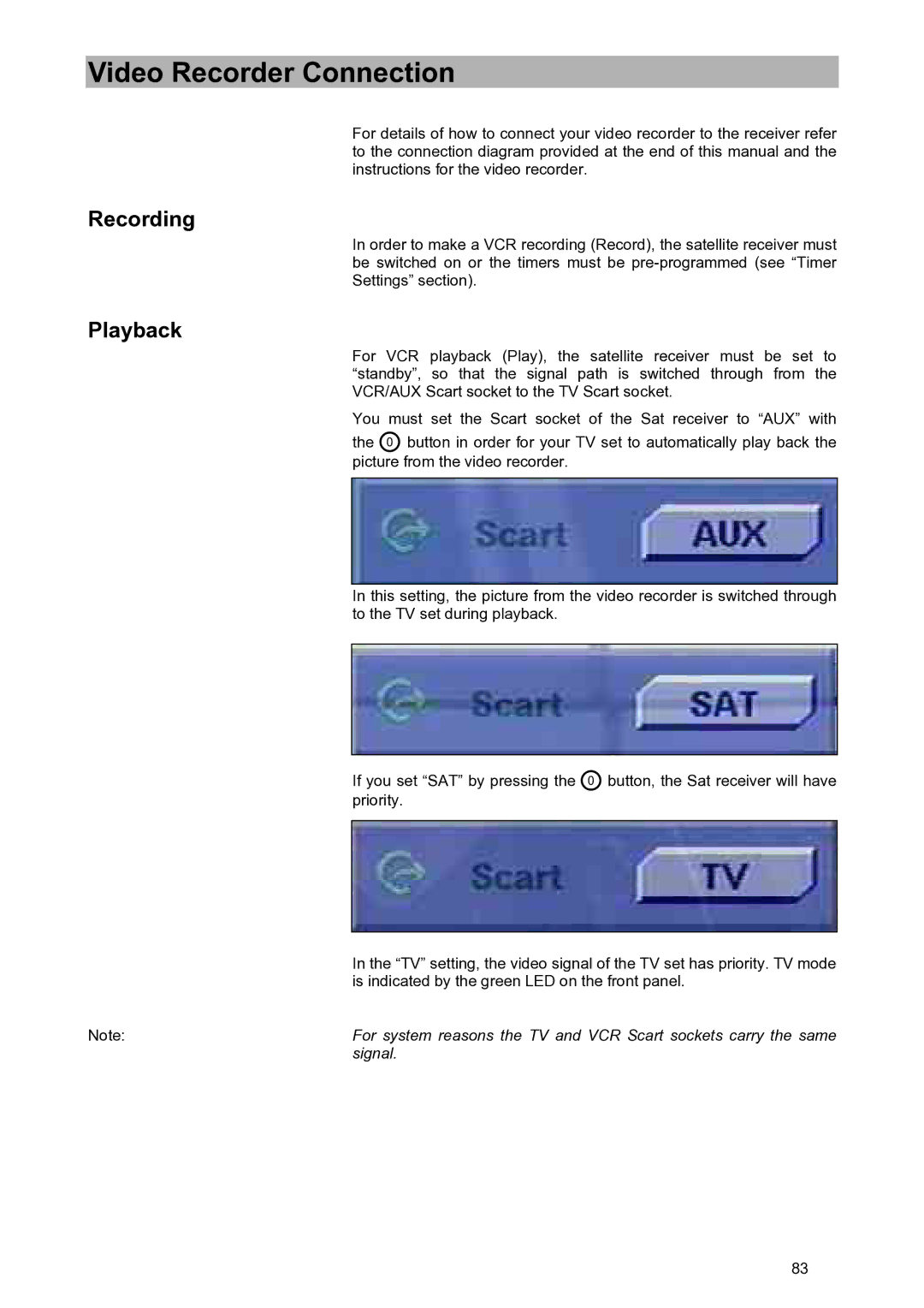 Kathrein UFD 580S manual Video Recorder Connection, Playback 