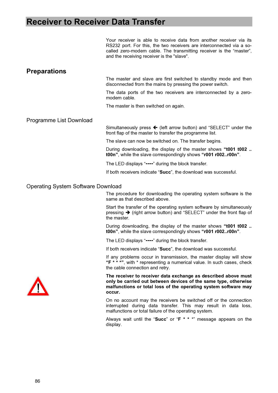 Kathrein UFD 580S manual Receiver to Receiver Data Transfer, Preparations, Programme List Download 