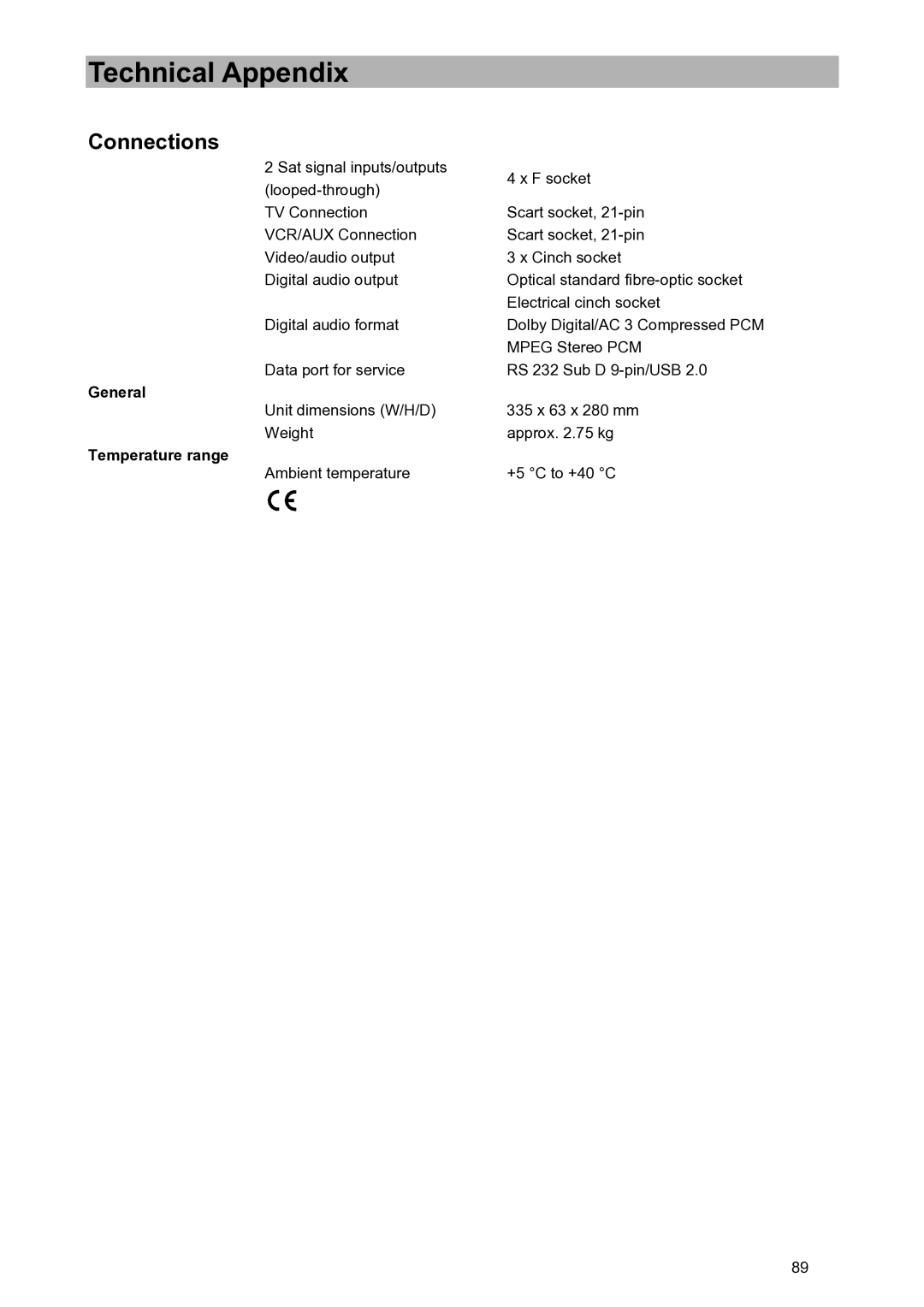 Kathrein UFD 580S manual Connections, General, Temperature range 