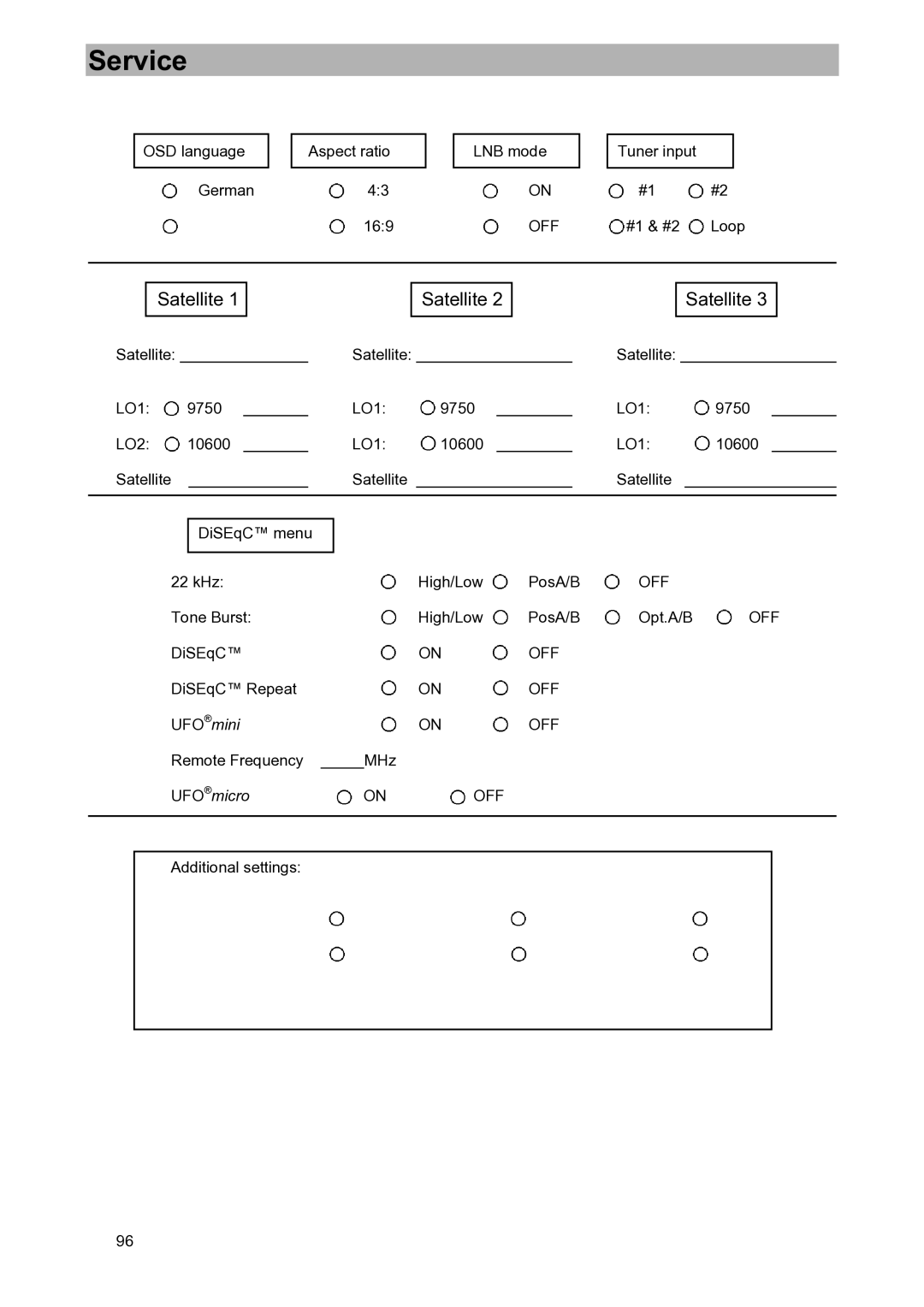 Kathrein UFD 580S manual Service, Satellite 