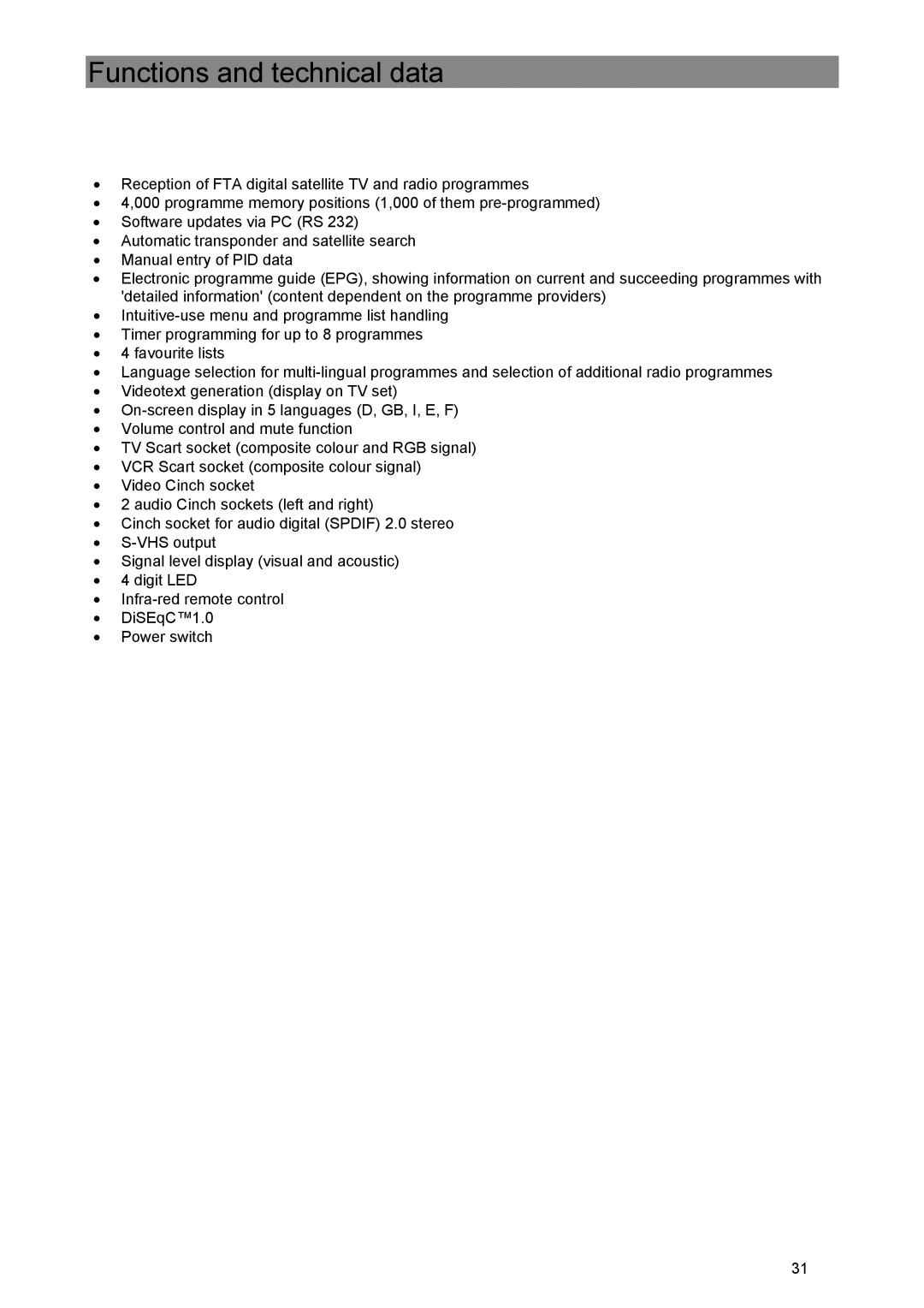 Kathrein UFE 305/S manual Functions and technical data 