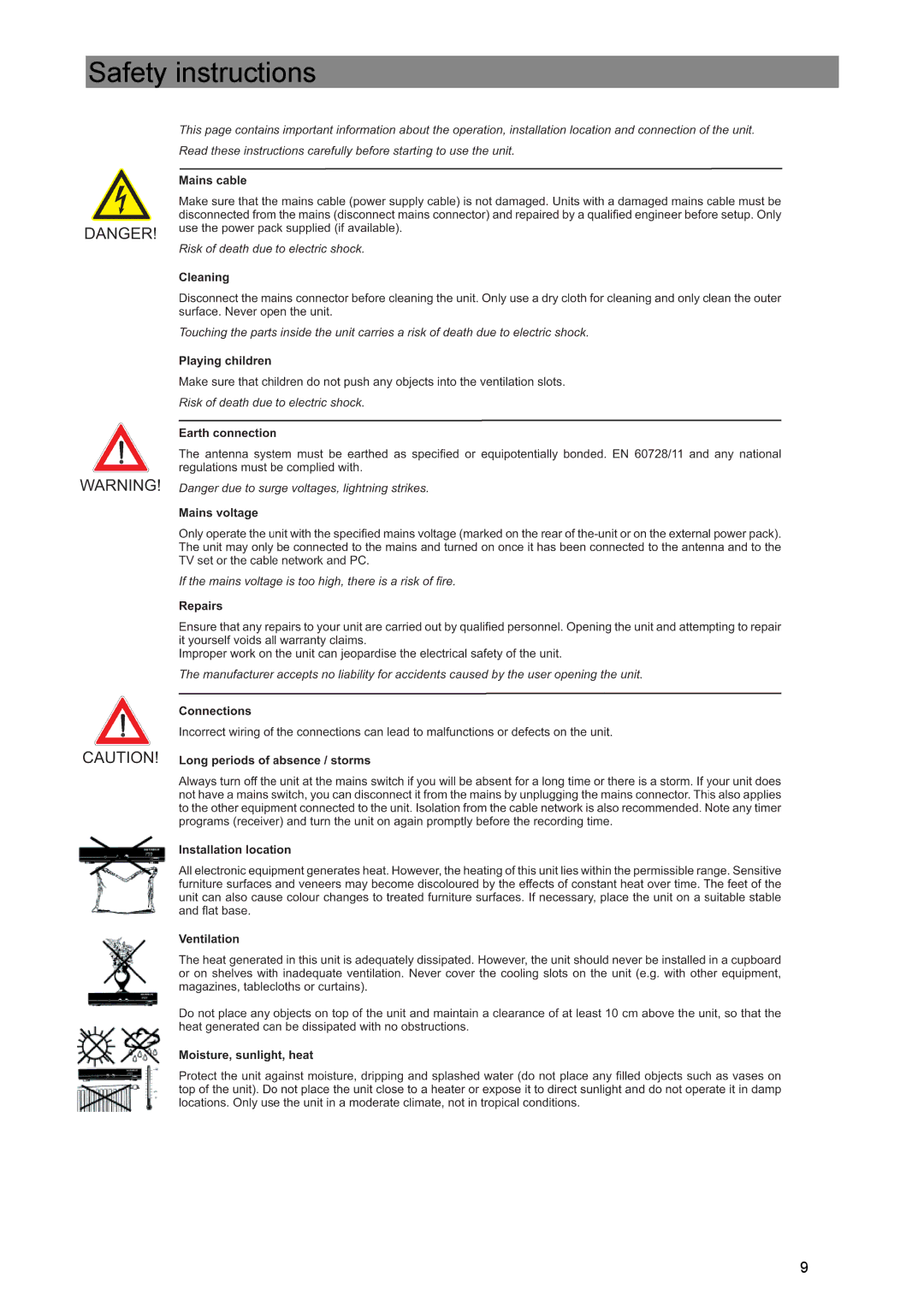 Kathrein UFE 305/S manual Safety instructions 