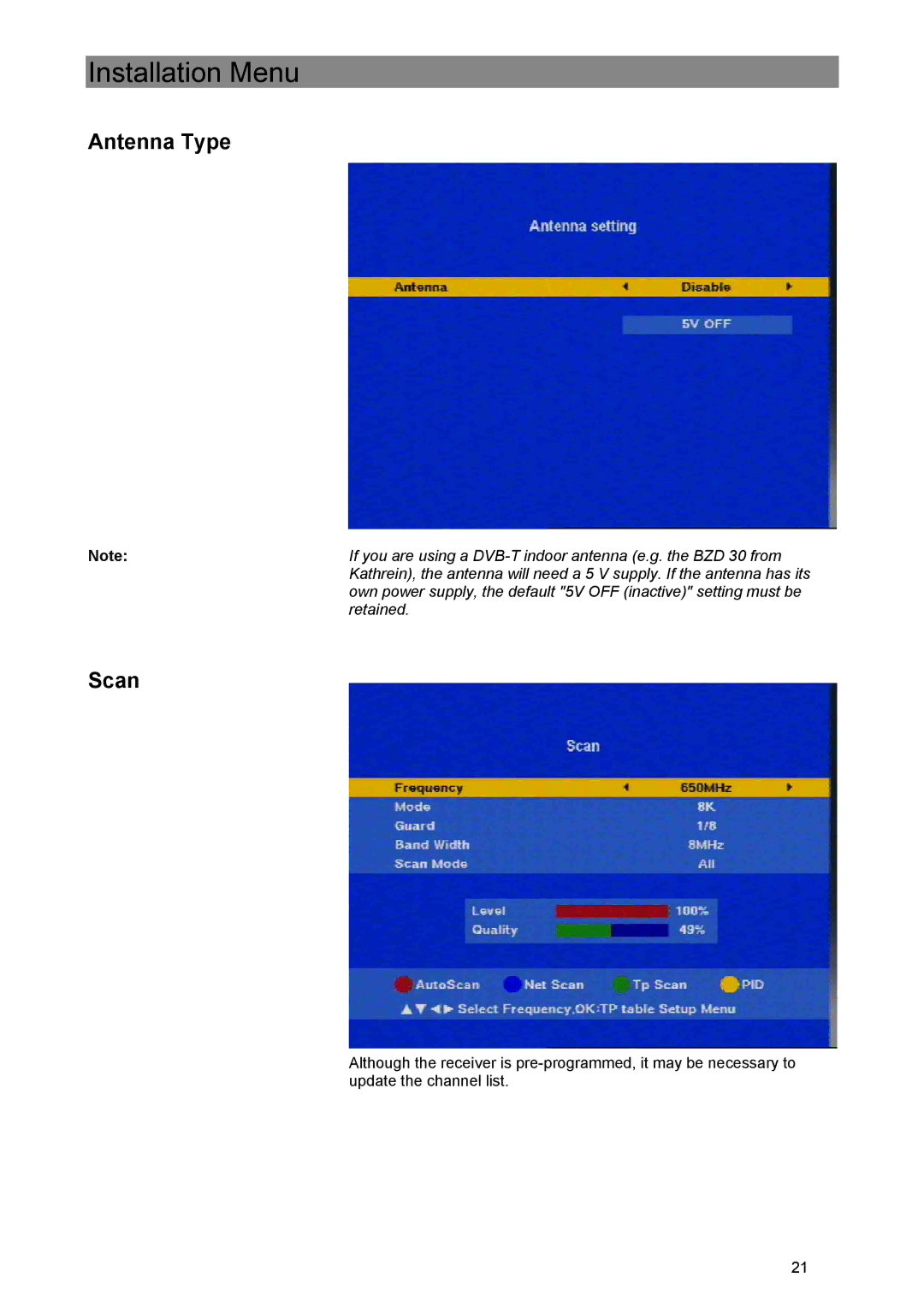 Kathrein UFE 370/S manual Antenna Type, Scan 