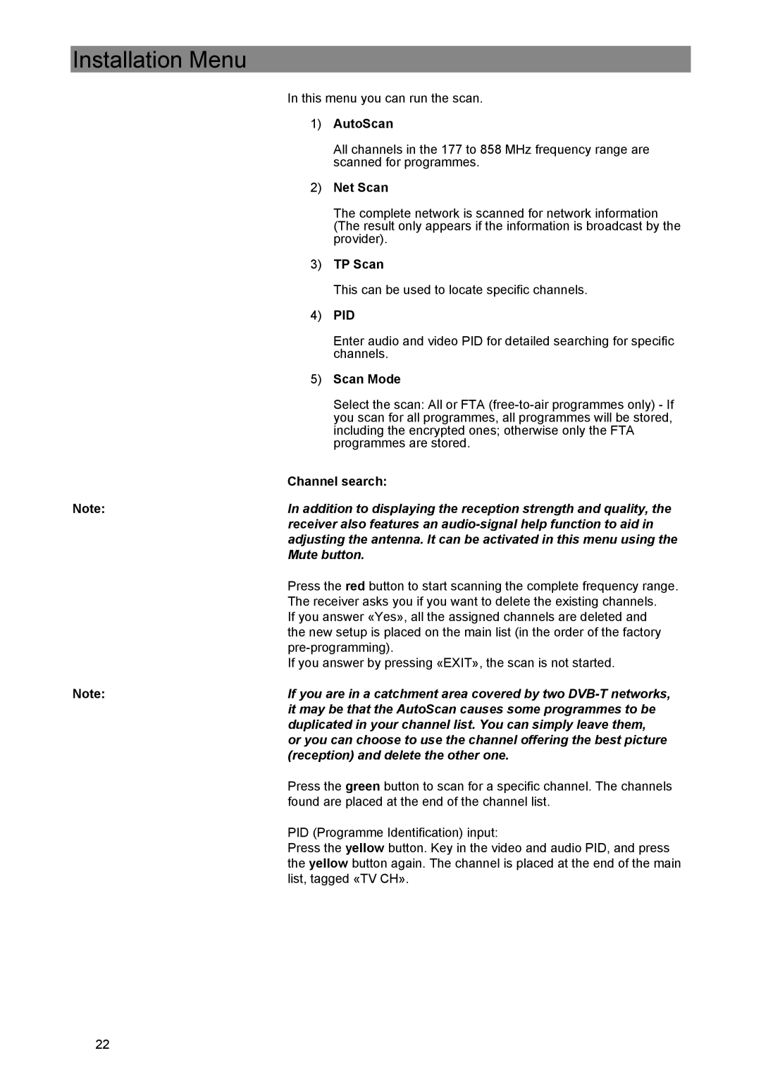 Kathrein UFE 370/S manual AutoScan, Net Scan, TP Scan, Scan Mode, Channel search 