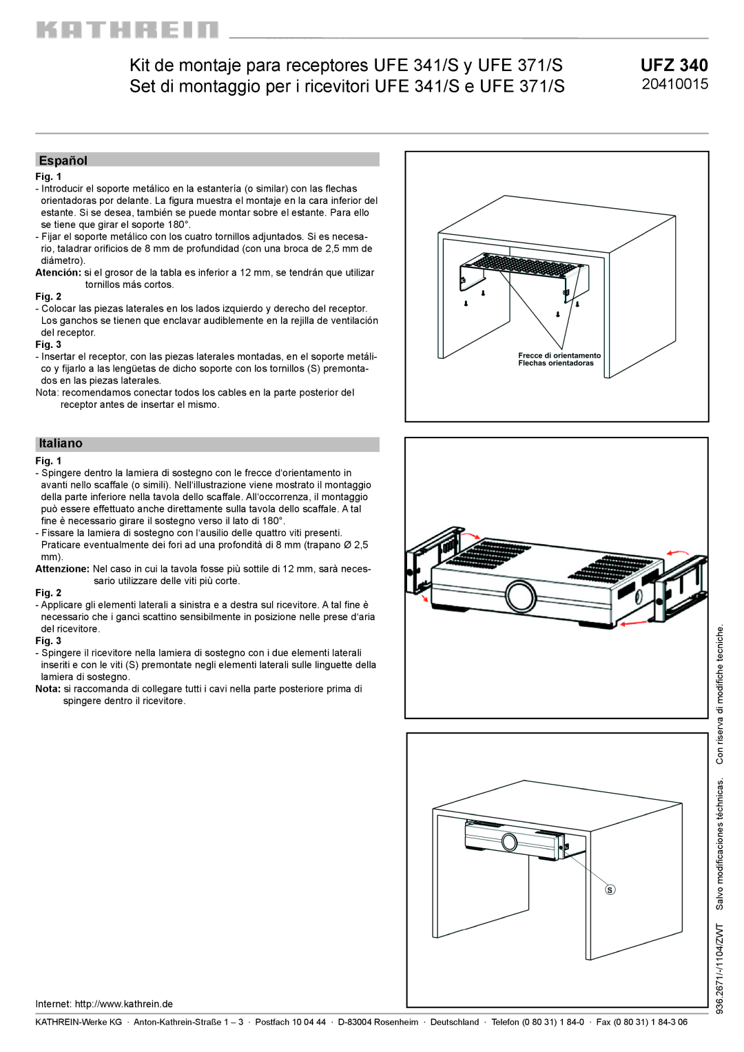 Kathrein UFE 371/S, UFE 341/S manual Español, Italiano 