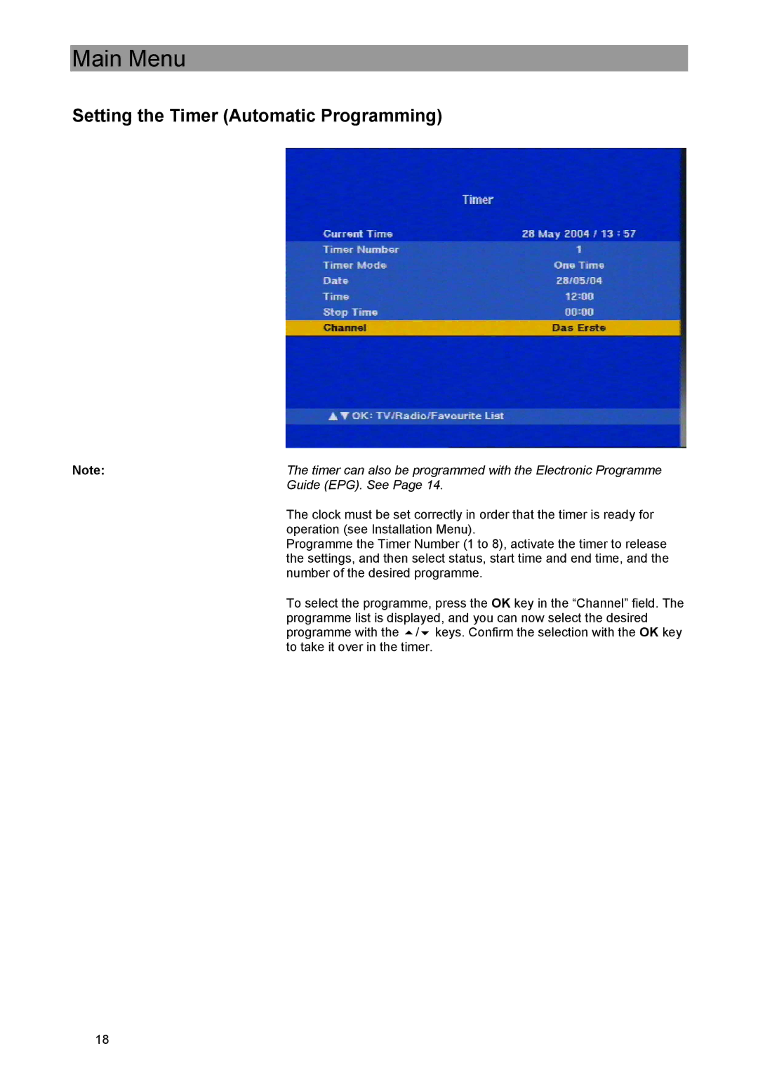 Kathrein UFE 371/S manual Setting the Timer Automatic Programming 