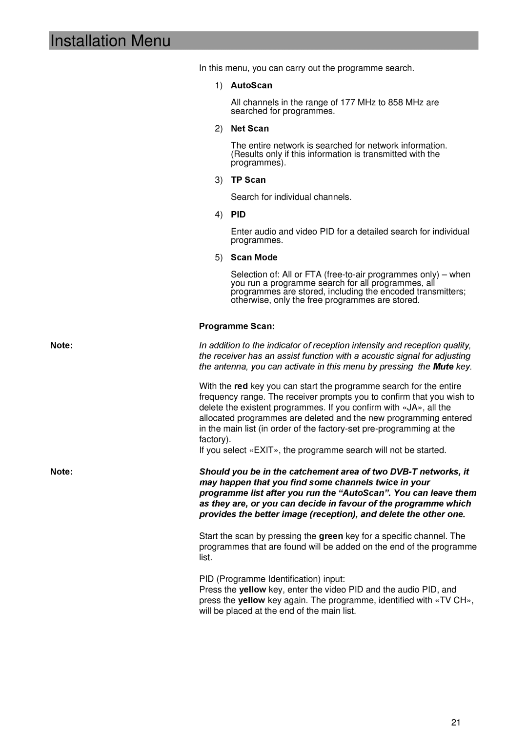 Kathrein UFE 371/S manual AutoScan, Net Scan, TP Scan, Scan Mode, Programme Scan 