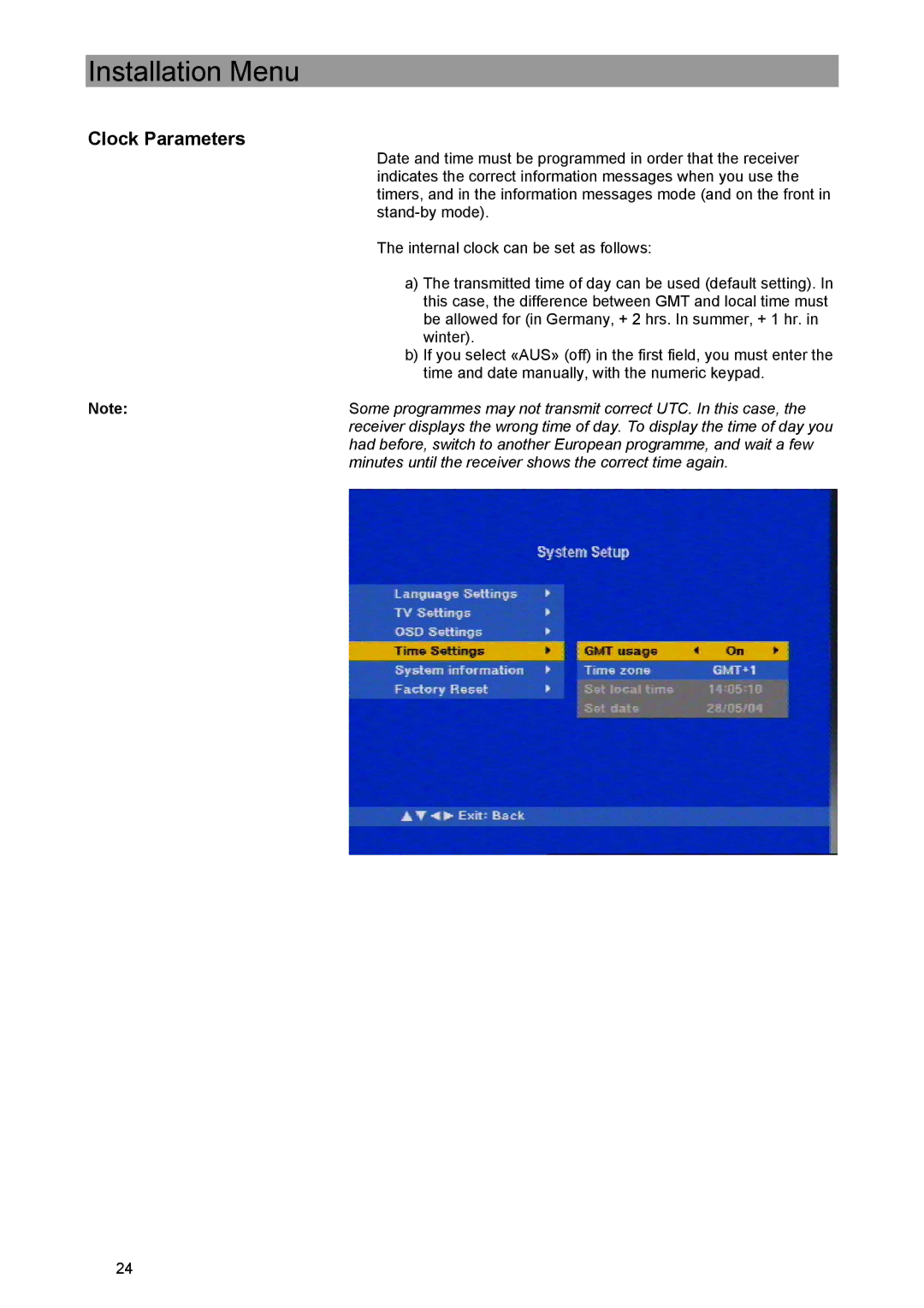 Kathrein UFE 371/S manual Clock Parameters 