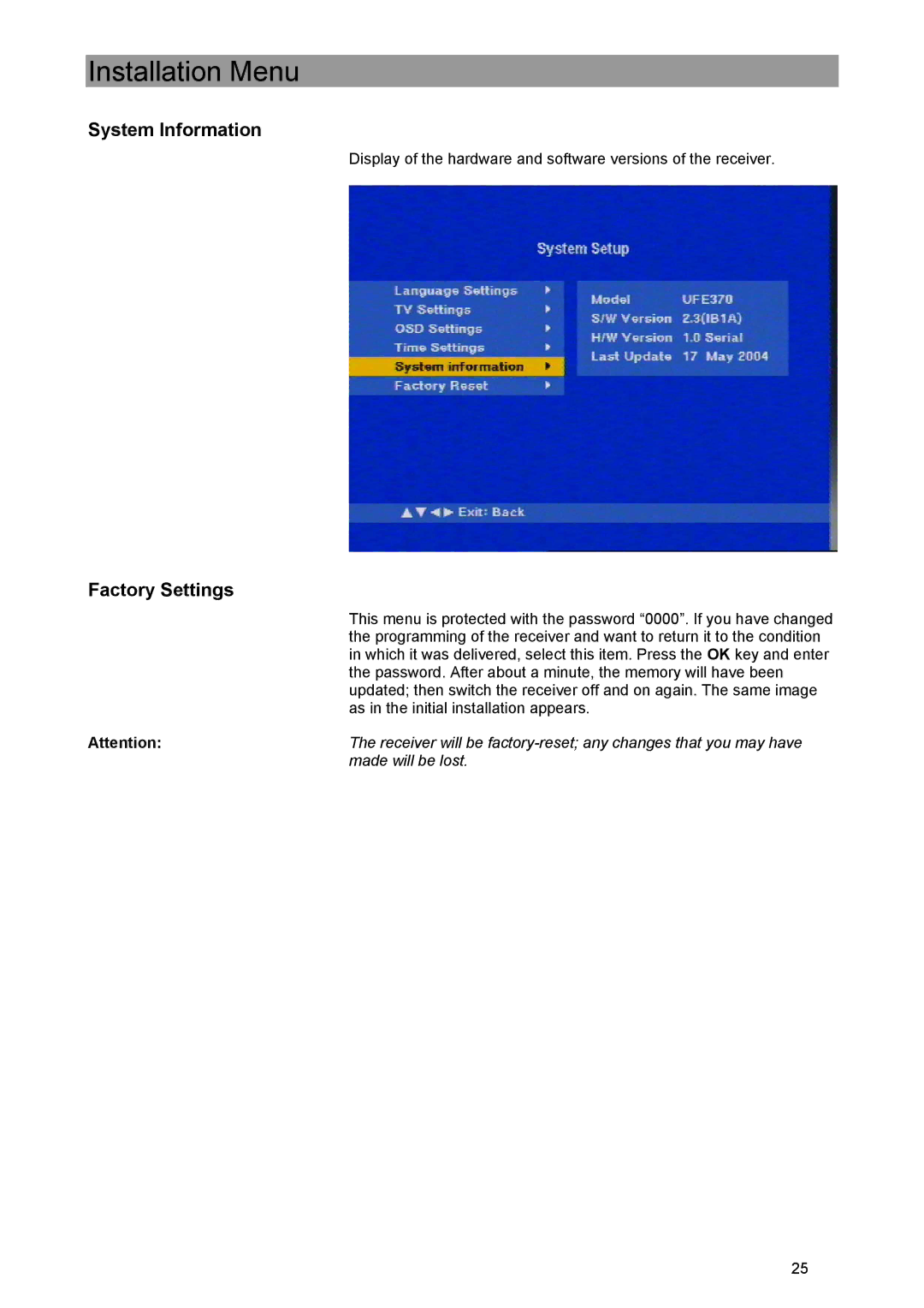 Kathrein UFE 371/S manual System Information 