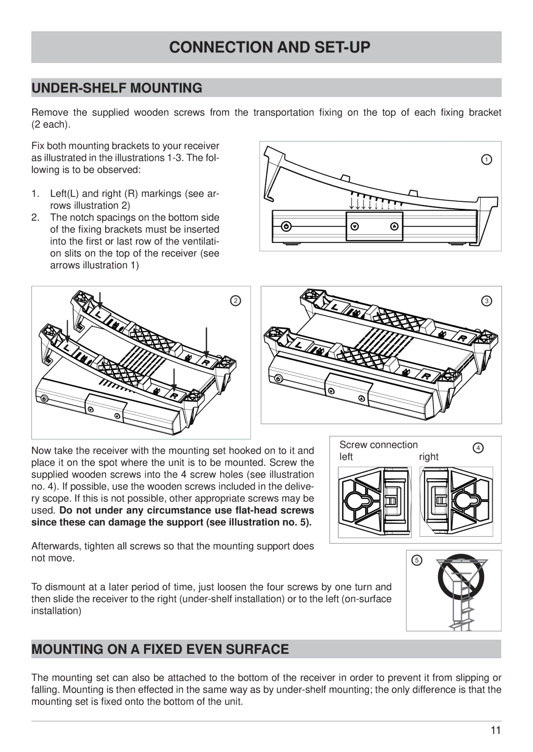 Kathrein UFS 640si manual UNDER-SHELF Mounting, Mounting on a Fixed Even Surface 