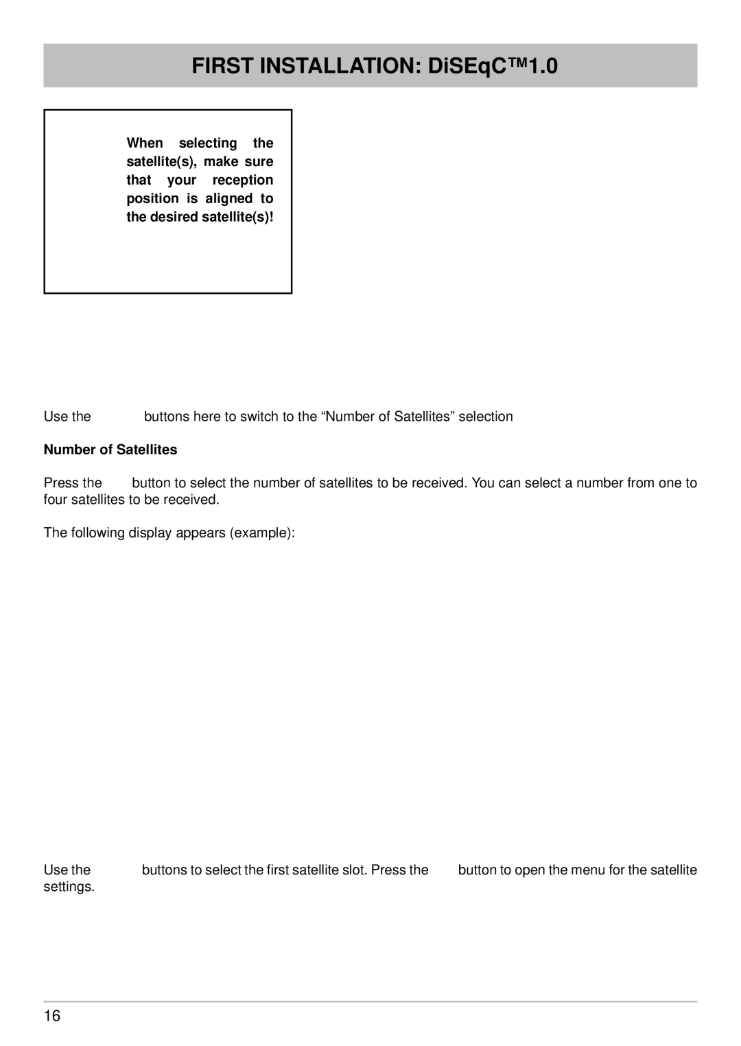 Kathrein UFS 640si manual First Installation DiSEqC1.0, Number of Satellites 