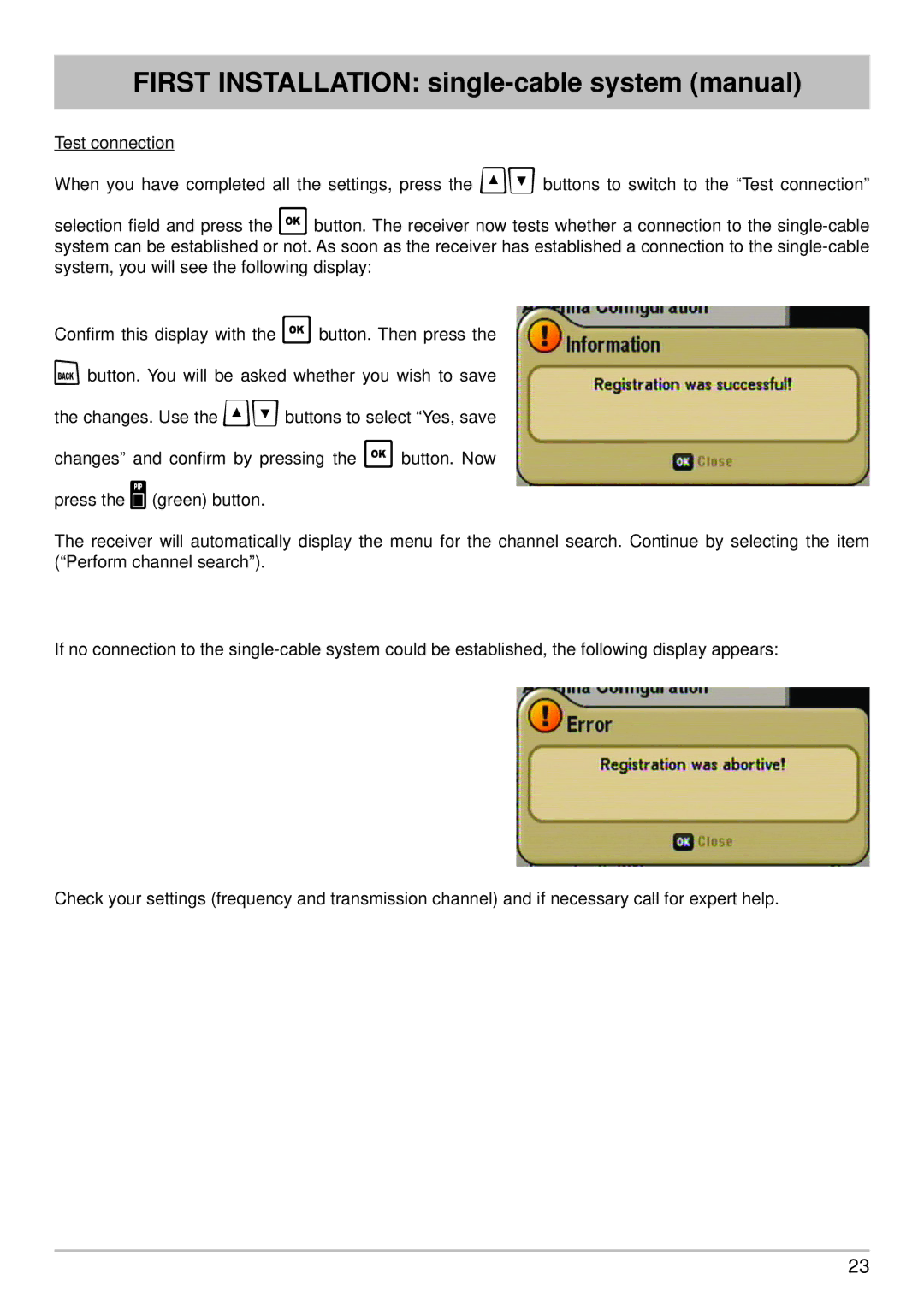 Kathrein UFS 640si First Installation single-cable system manual 