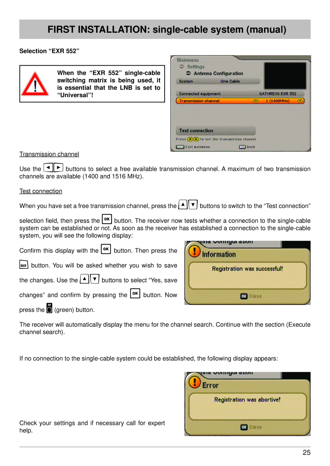 Kathrein UFS 640si First Installation single-cable system manual 