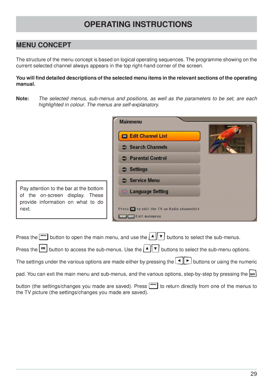 Kathrein UFS 640si manual Operating Instructions, Menu Concept 