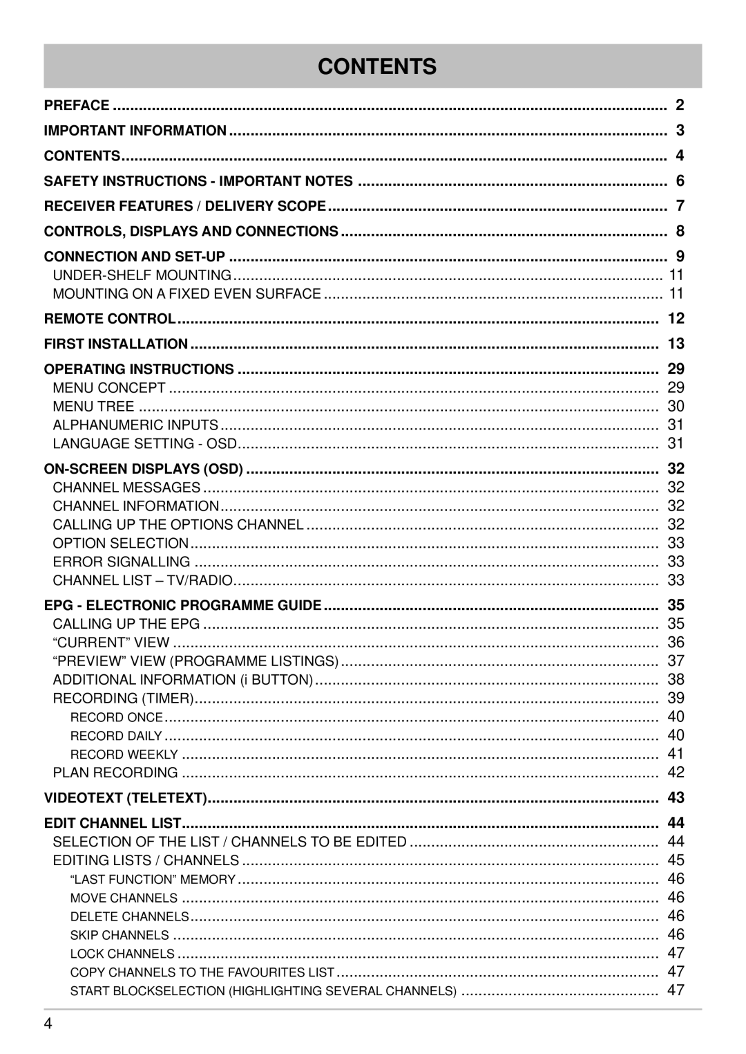 Kathrein UFS 640si manual Contents 