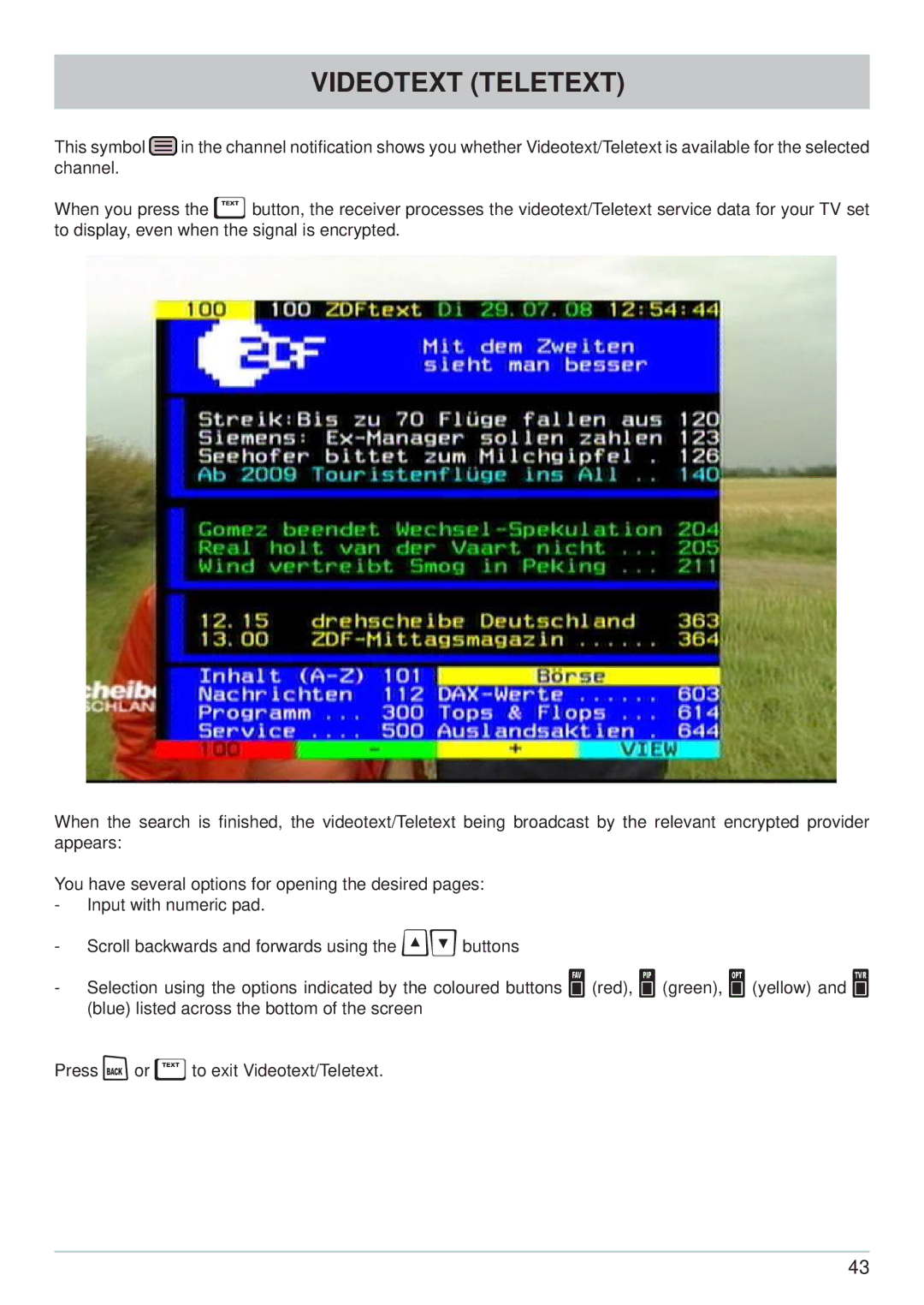 Kathrein UFS 640si manual Videotext Teletext 