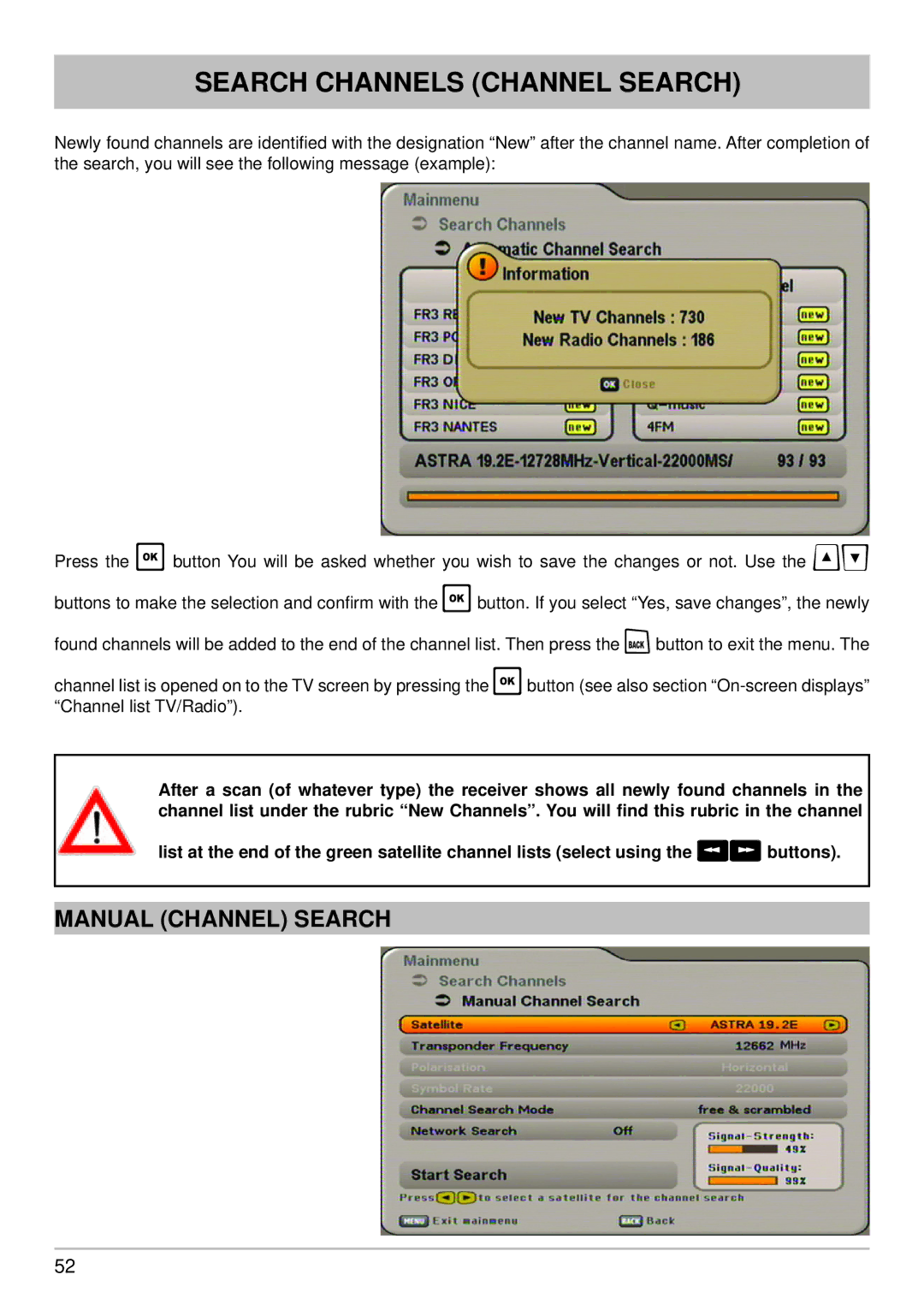 Kathrein UFS 640si manual Manual Channel Search 