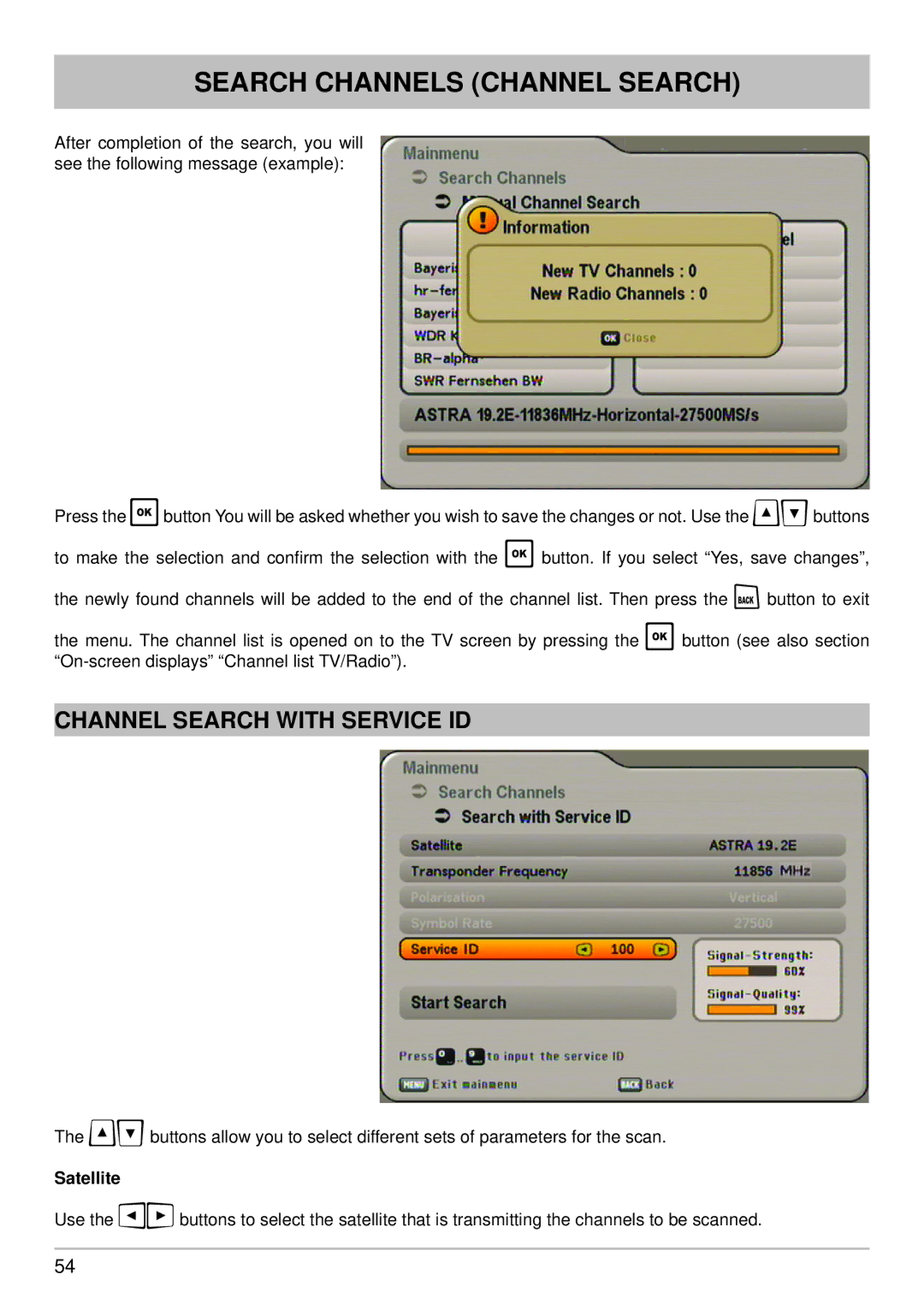 Kathrein UFS 640si manual Channel Search with Service ID 