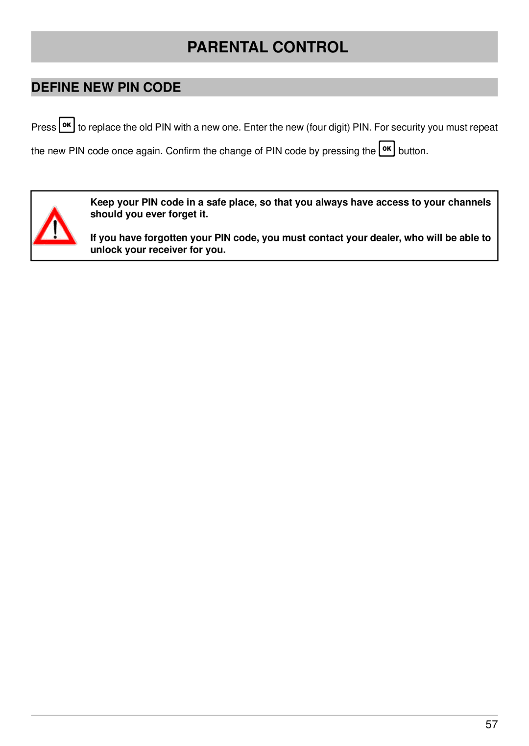 Kathrein UFS 640si manual Define NEW PIN Code 