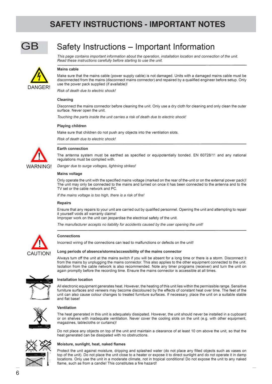 Kathrein UFS 640si manual Safety Instructions Important Notes 