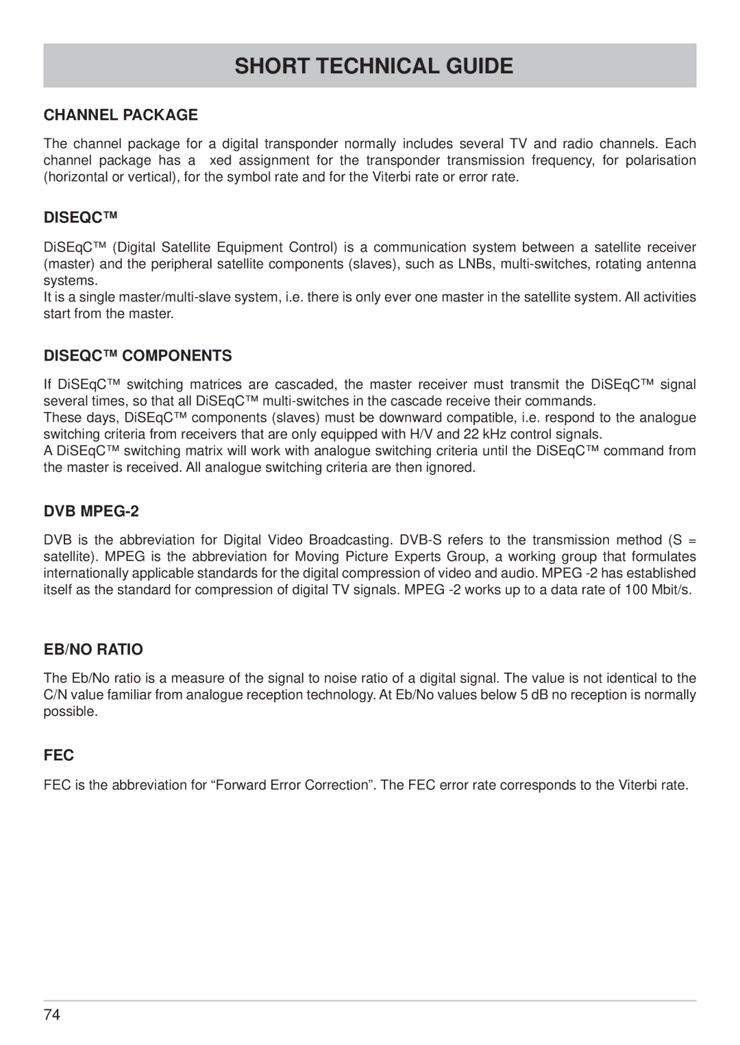 Kathrein UFS 640si manual Short Technical Guide 