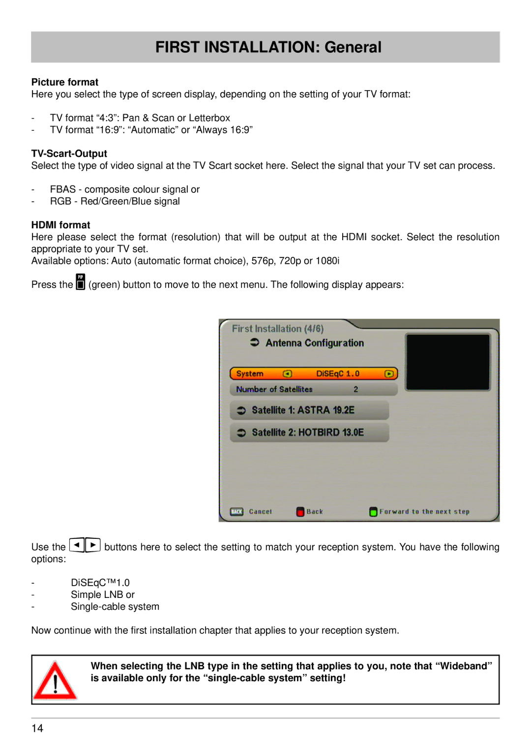 Kathrein UFS 650si, UFS 650sw manual Picture format, TV-Scart-Output, Hdmi format 