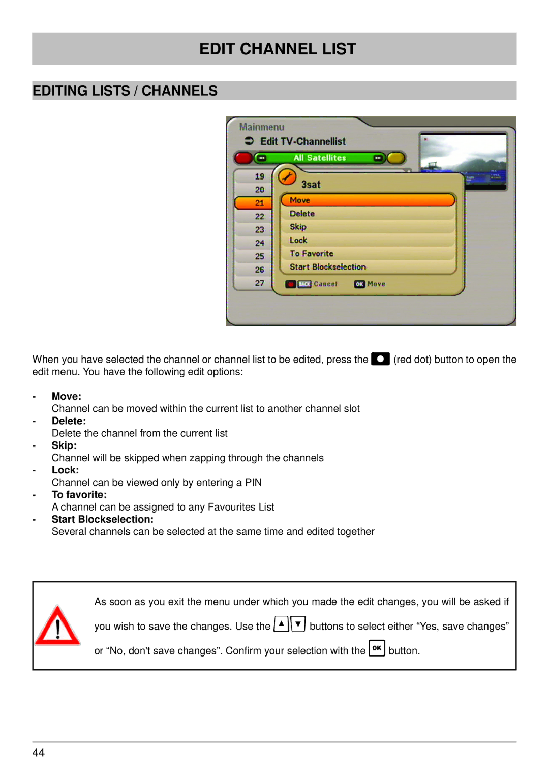 Kathrein UFS 650si, UFS 650sw manual Editing Lists / Channels 