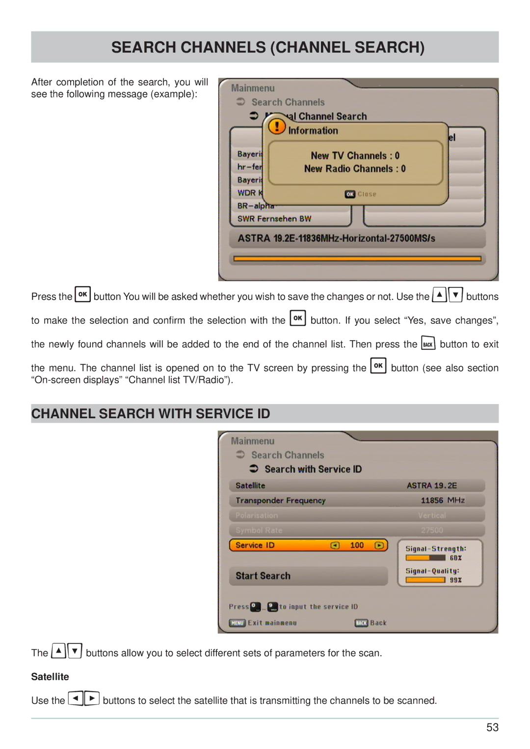 Kathrein UFS 650sw, UFS 650si manual Channel Search with Service ID 