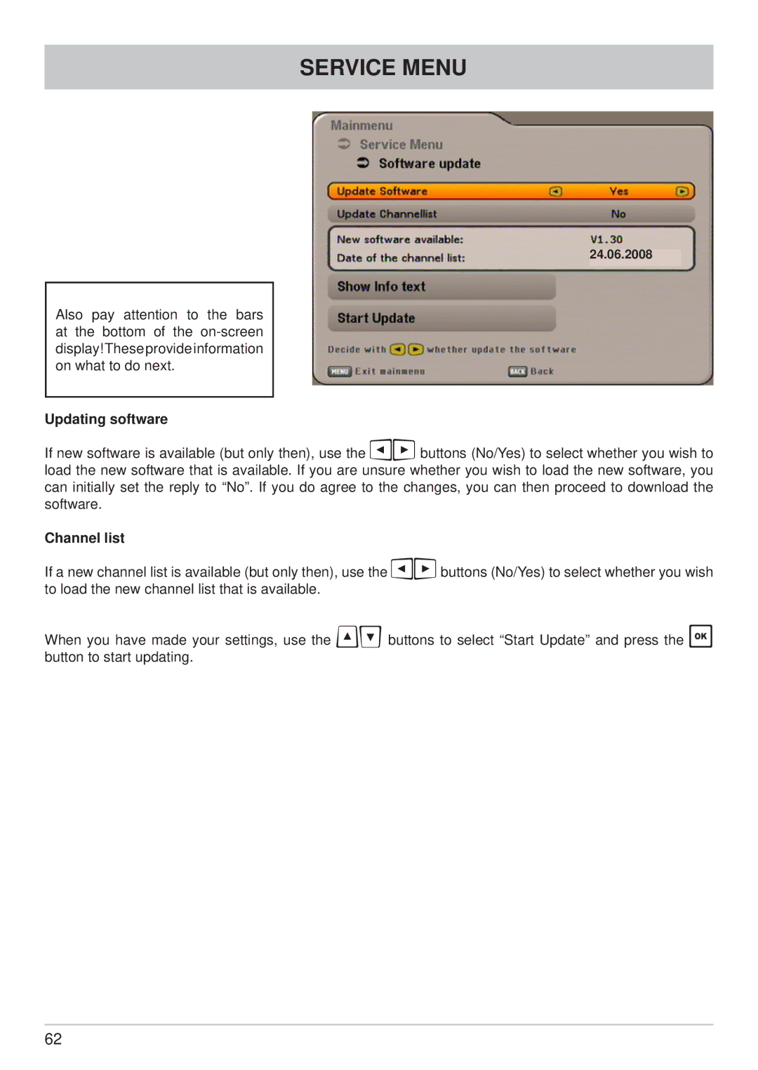 Kathrein UFS 650si, UFS 650sw manual Updating software, Channel list 