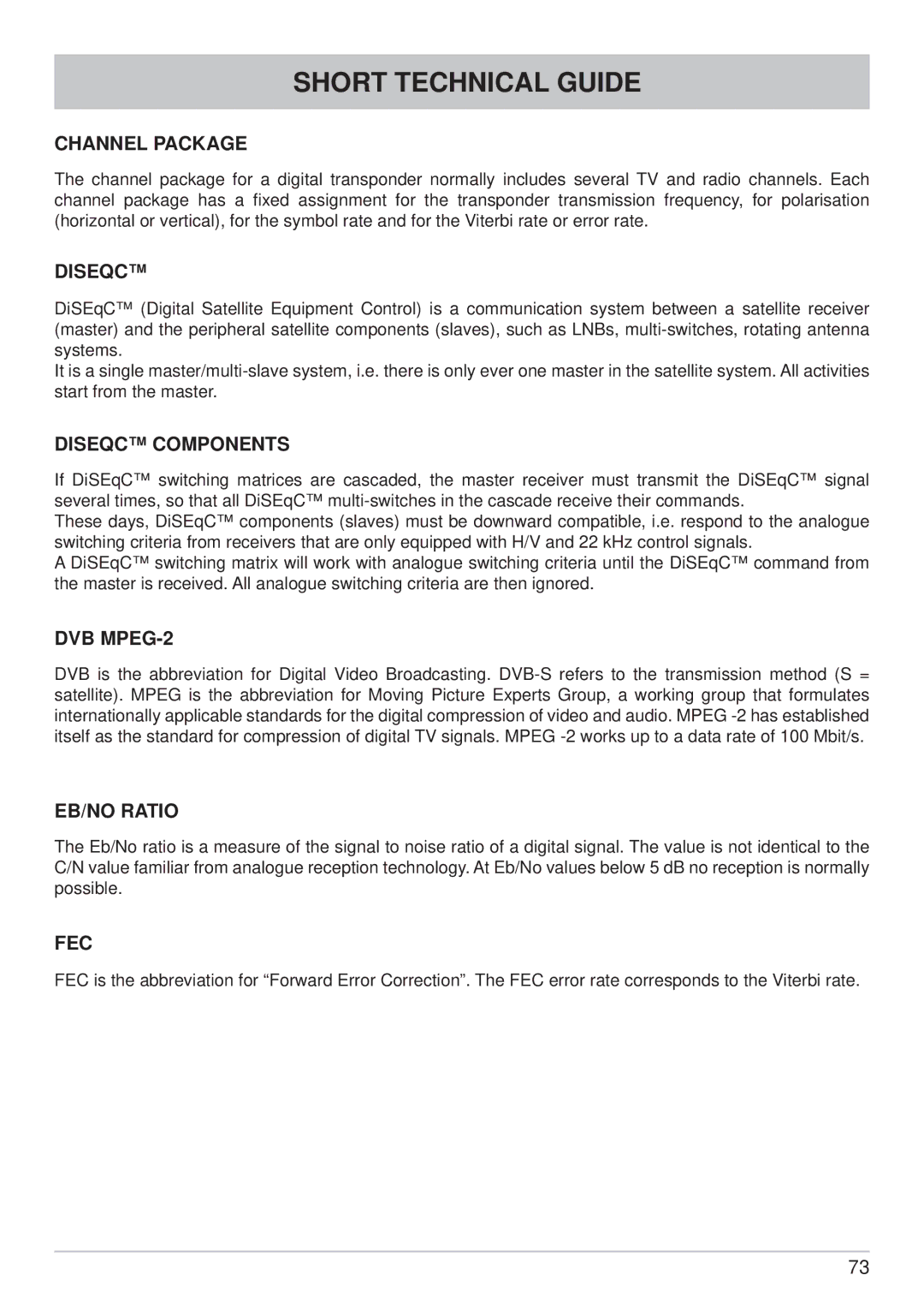 Kathrein UFS 650sw, UFS 650si manual Short Technical Guide 