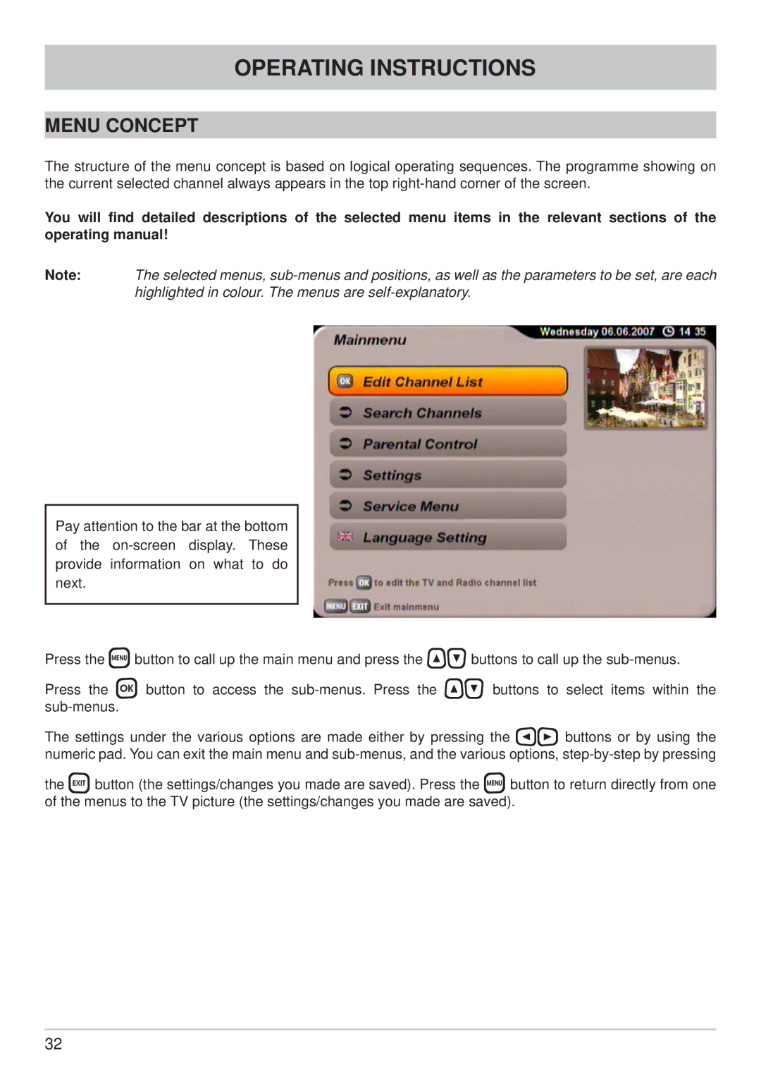 Kathrein UFS 700sw, UFS 700si manual Operating Instructions, Menu Concept 